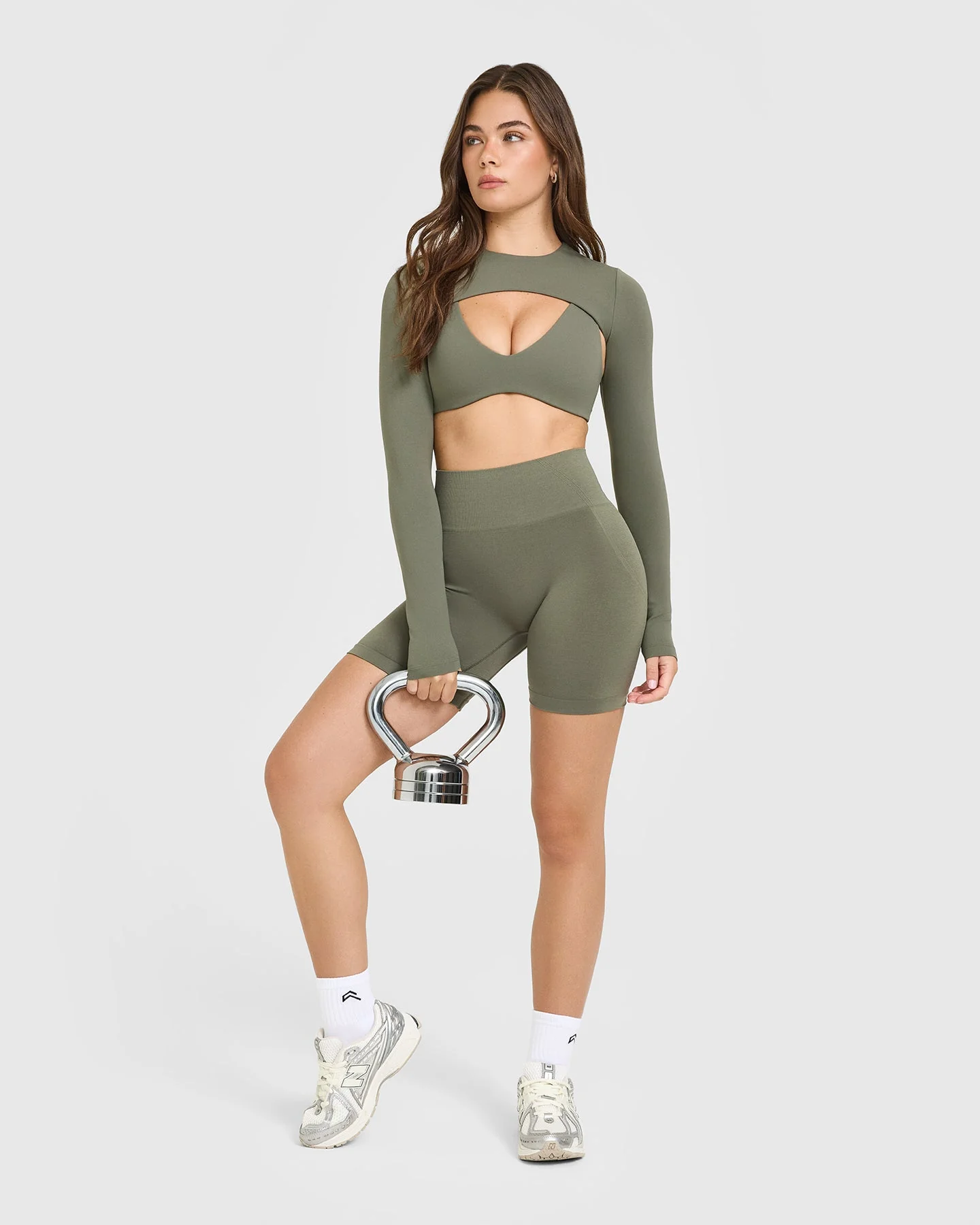 EffortlessLift™ Seamless Shorts with White Logo | Alpine Green - Image 3
