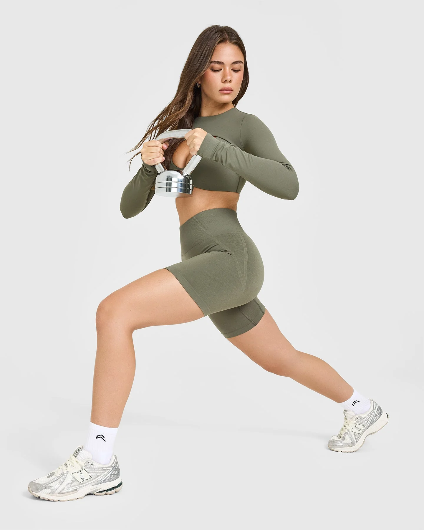 EffortlessLift™ Seamless Shorts with White Logo | Alpine Green - Image 6
