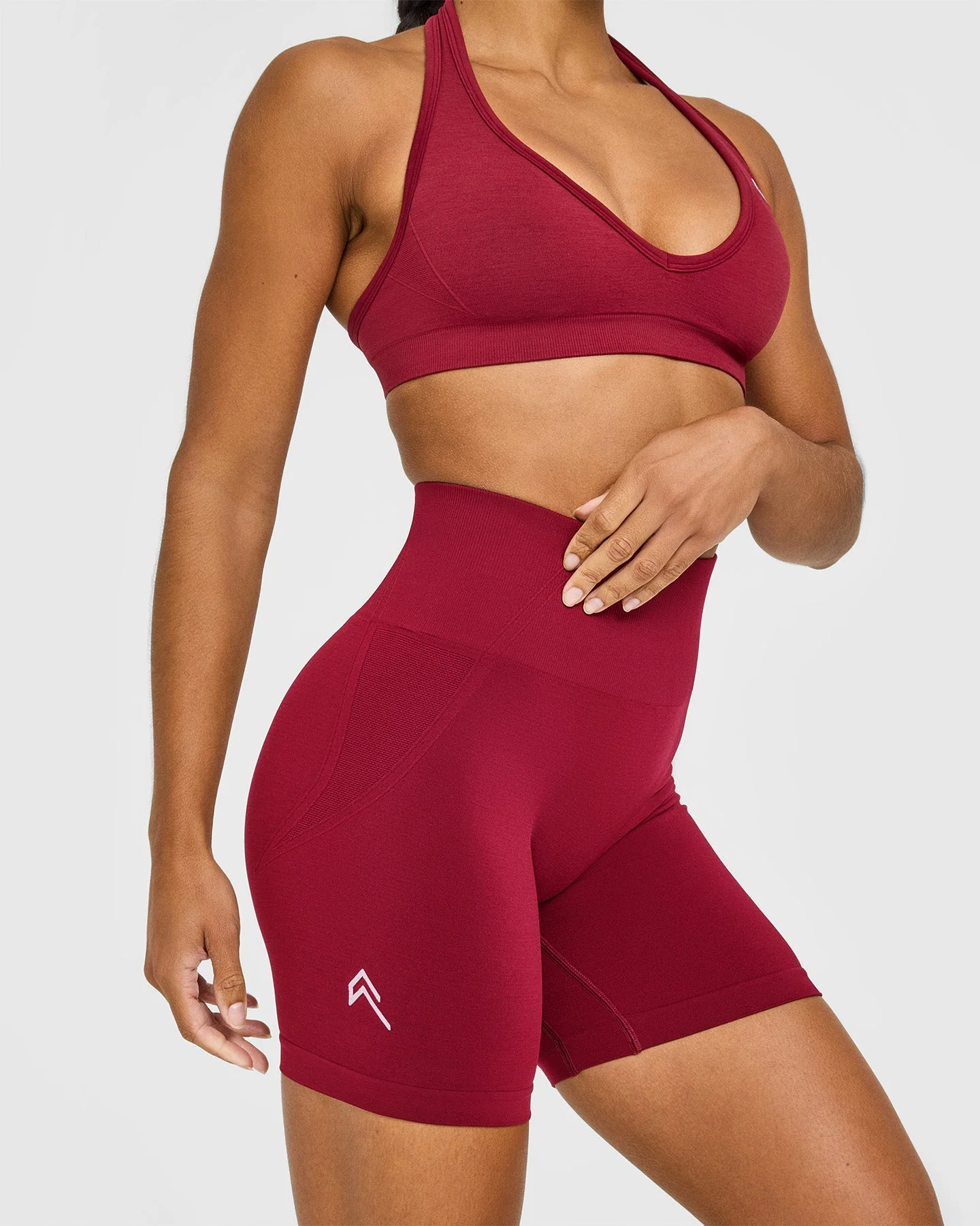 EffortlessLift™ Seamless Shorts with White Logo | Claret Red - Image 5