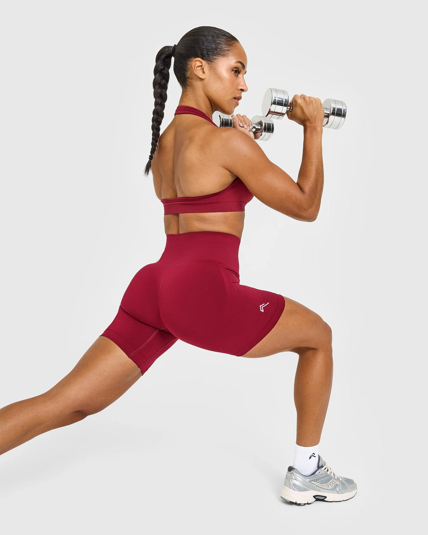 EffortlessLift™ Seamless Shorts with White Logo | Claret Red - Image 6