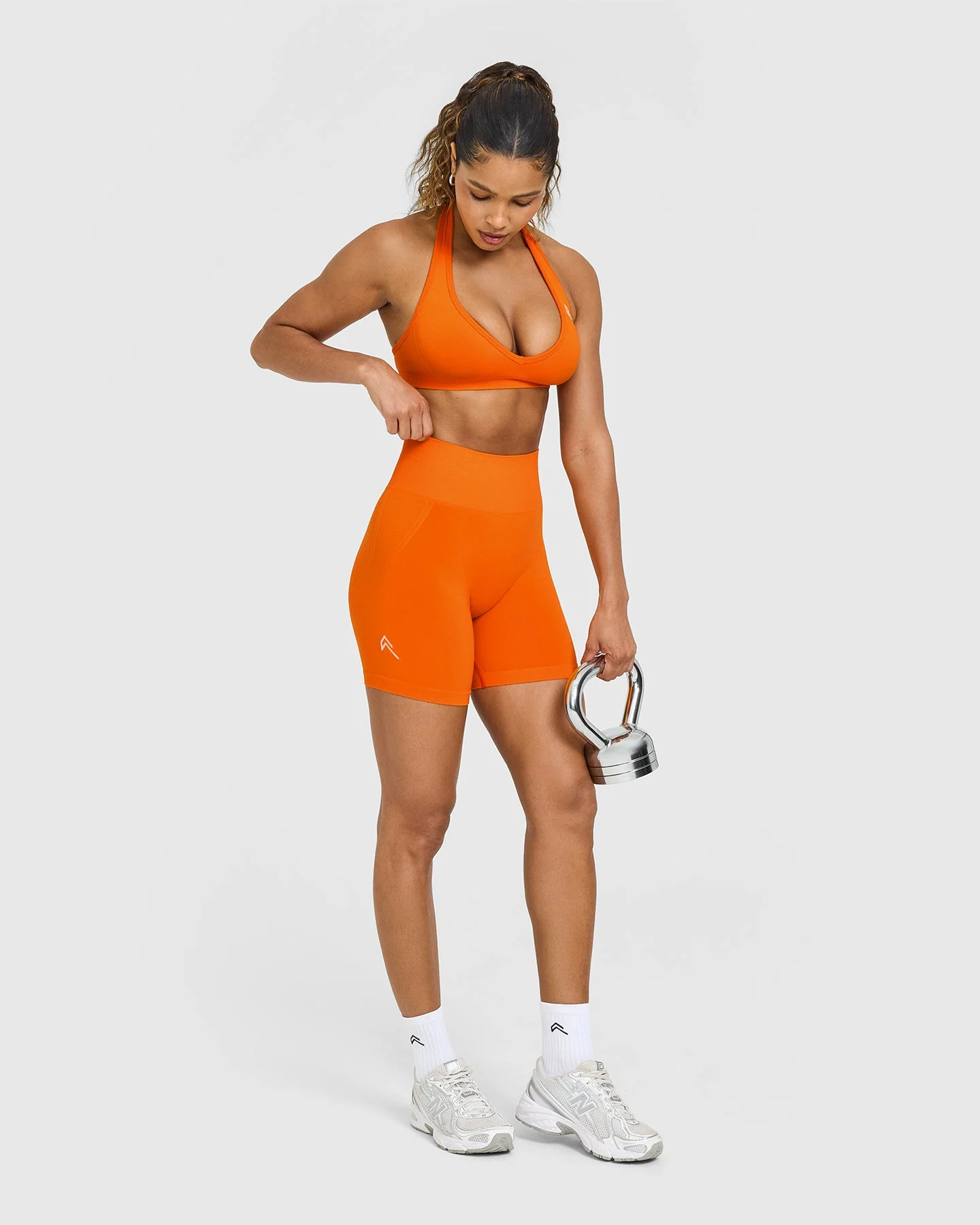 EffortlessLift™ Seamless Shorts with White Logo | Flame Orange - Image 3