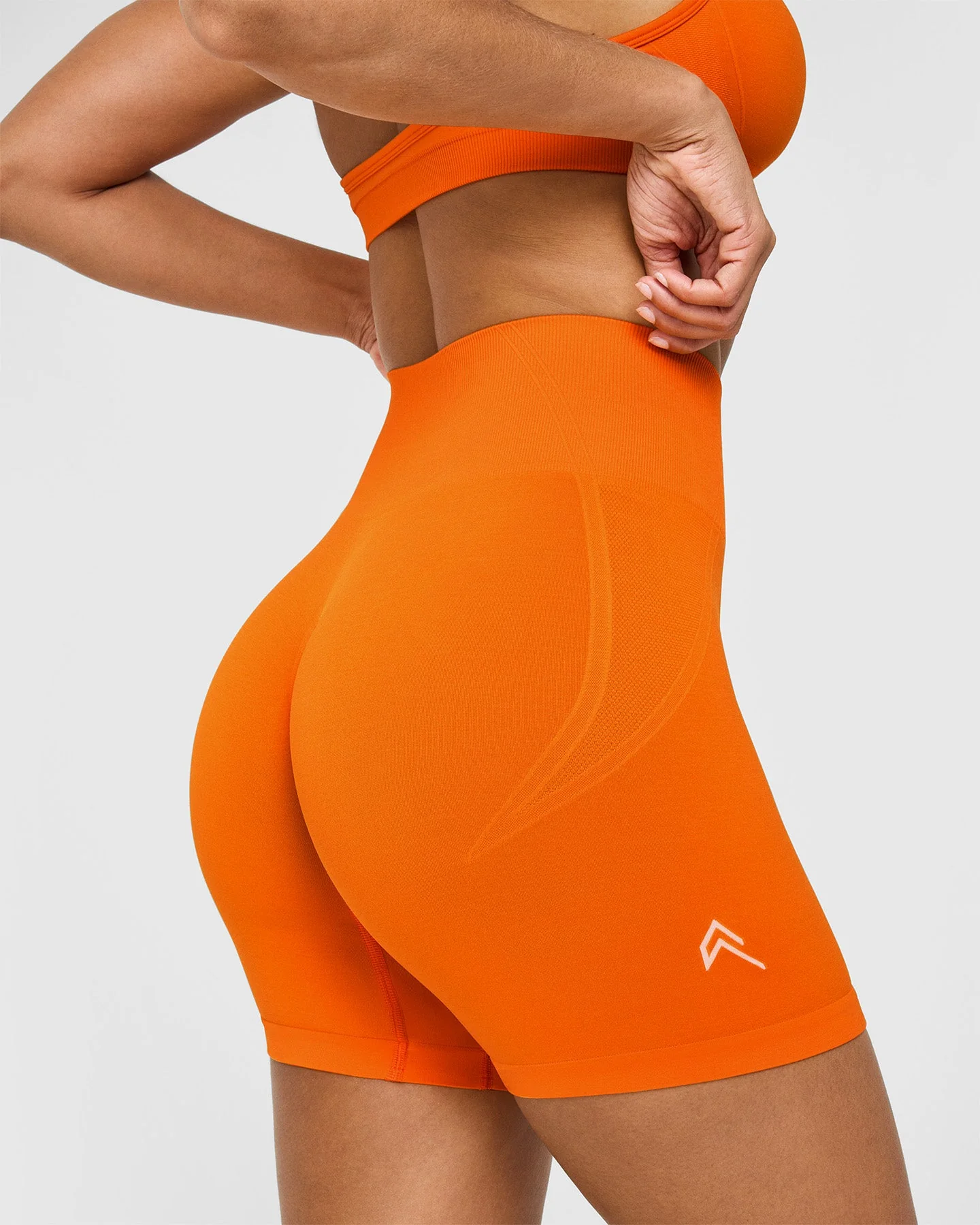 EffortlessLift™ Seamless Shorts with White Logo | Flame Orange - Image 4