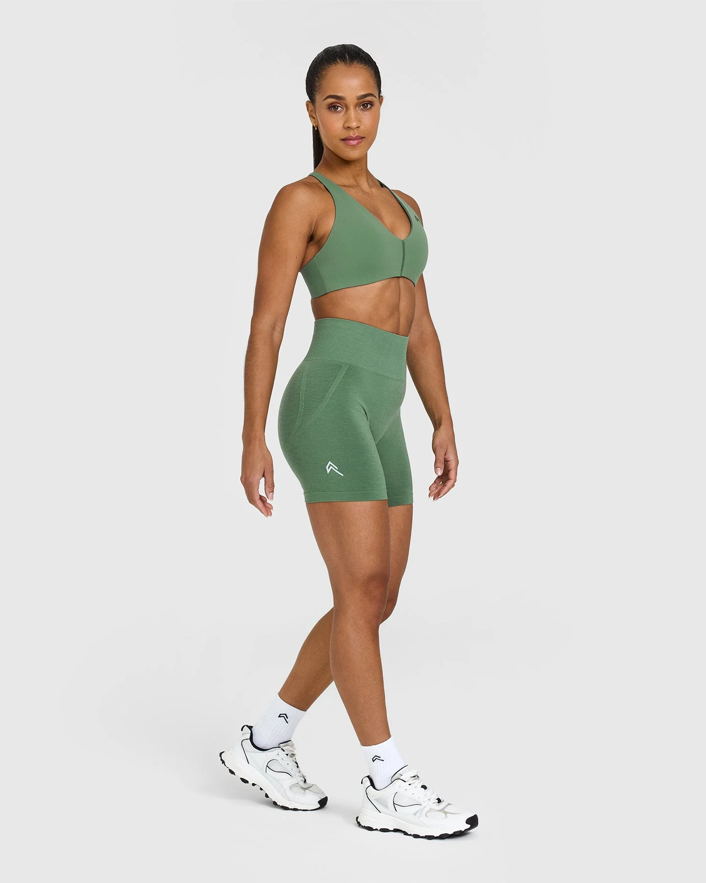 EffortlessLift™ Seamless Shorts with White Logo | Forest Green - Image 3