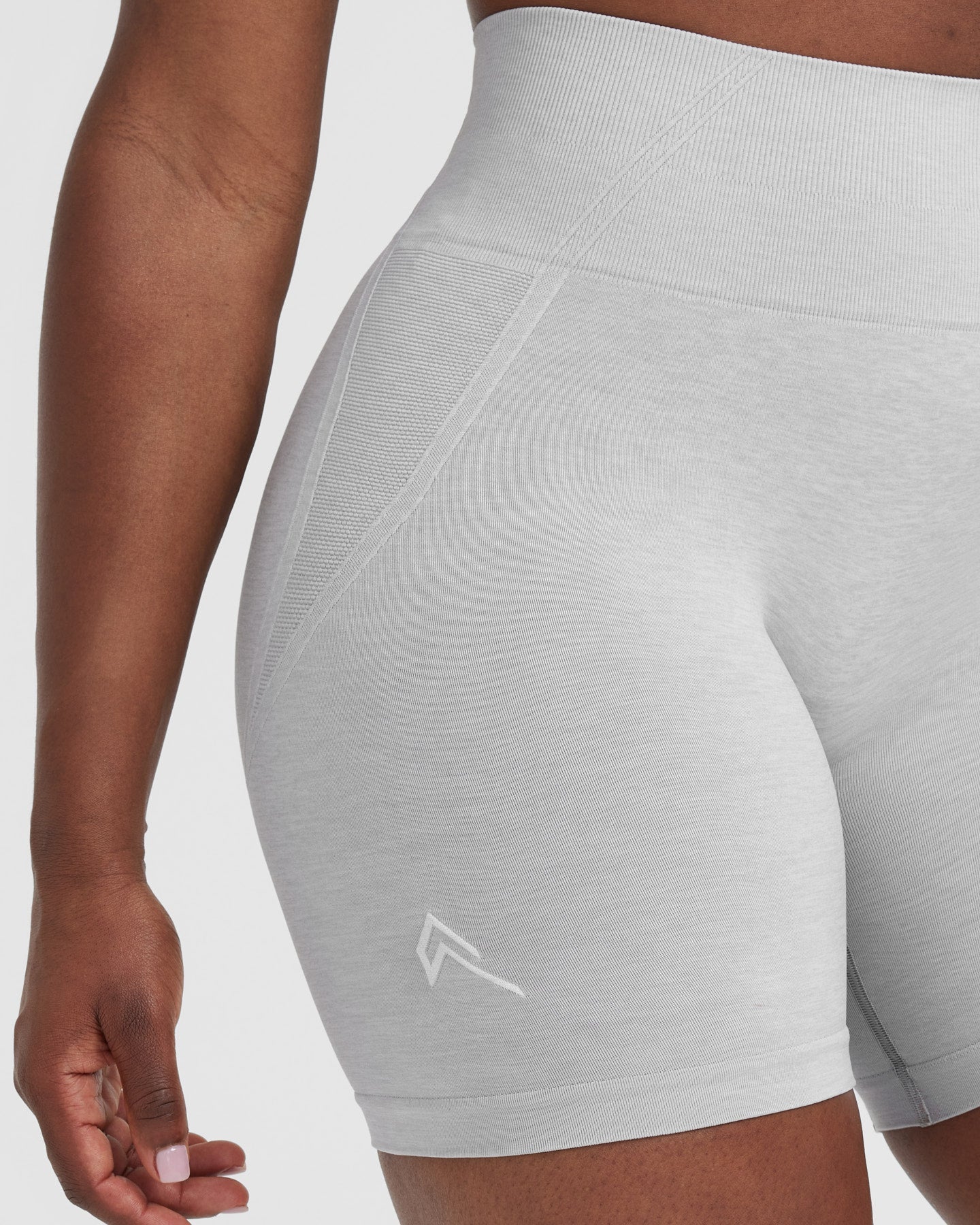 EffortlessLift™ Seamless Shorts with White Logo | Grey Marl - Image 4