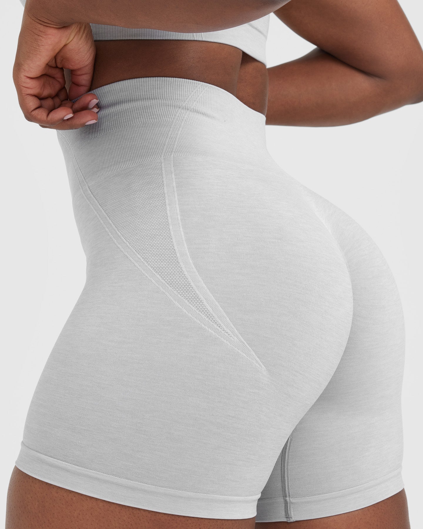 EffortlessLift™ Seamless Shorts with White Logo | Grey Marl - Image 5