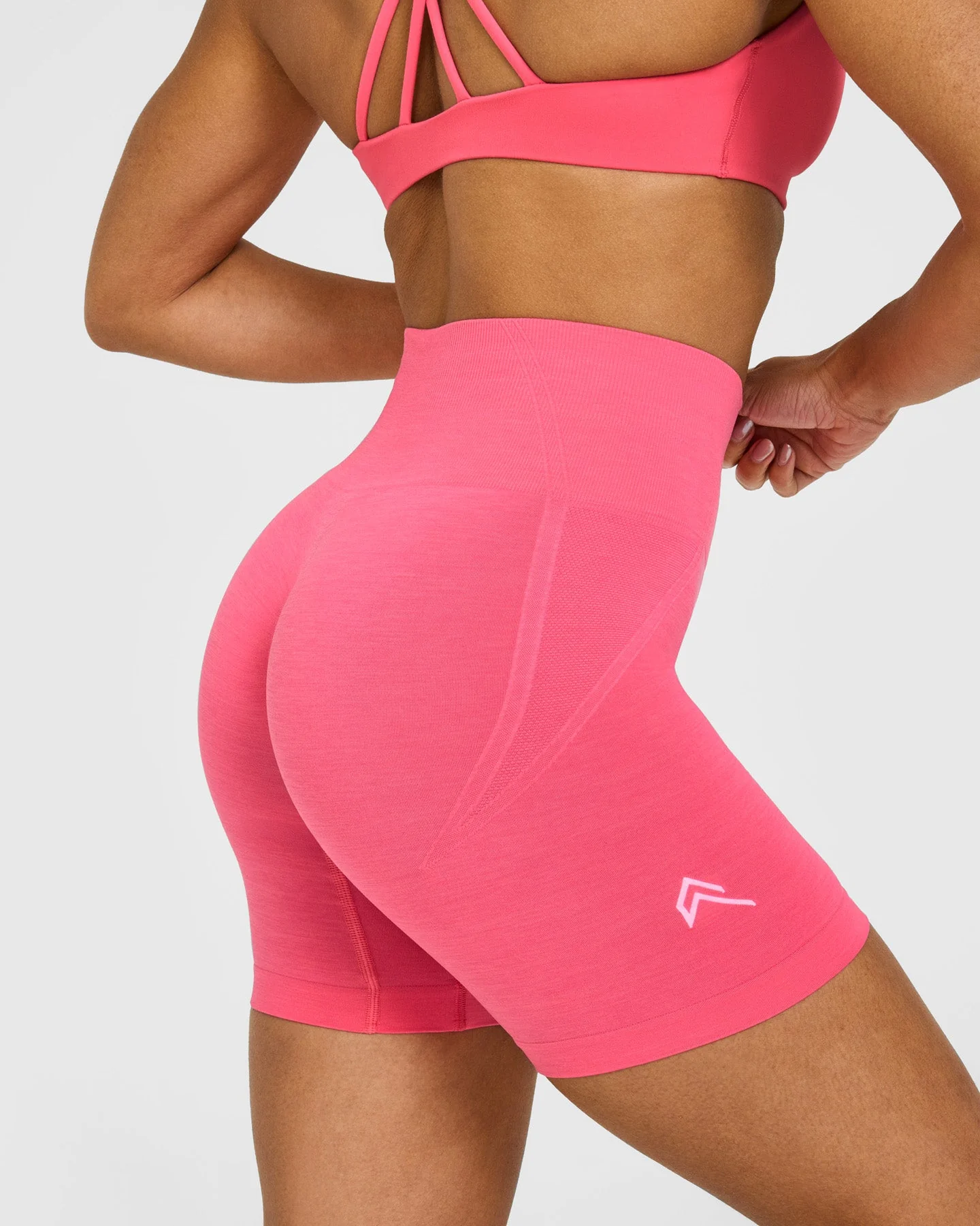 EffortlessLift™ Seamless Shorts with White Logo | Hot Girl Pink - Image 4