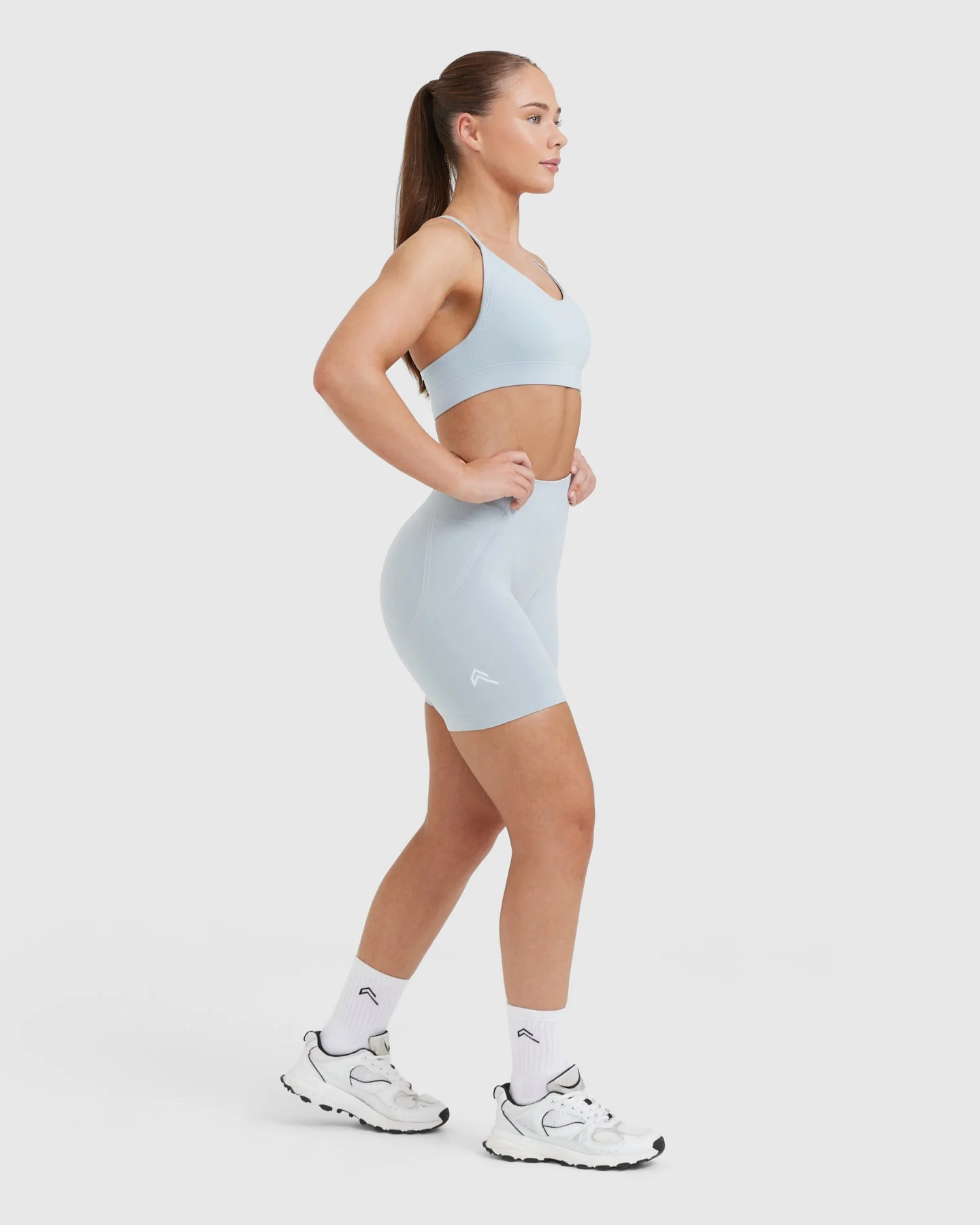 EffortlessLift™ Seamless Shorts with White Logo | Ice Blue - Image 3