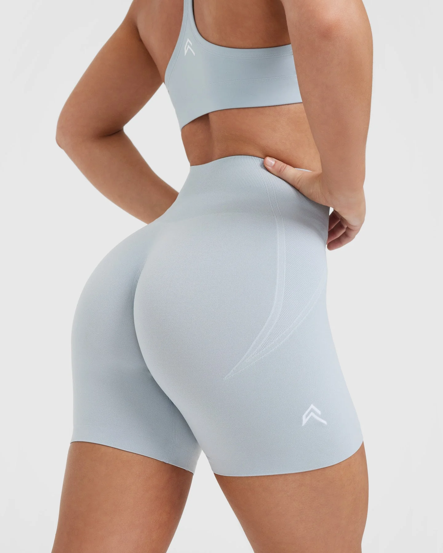 EffortlessLift™ Seamless Shorts with White Logo | Ice Blue - Image 5