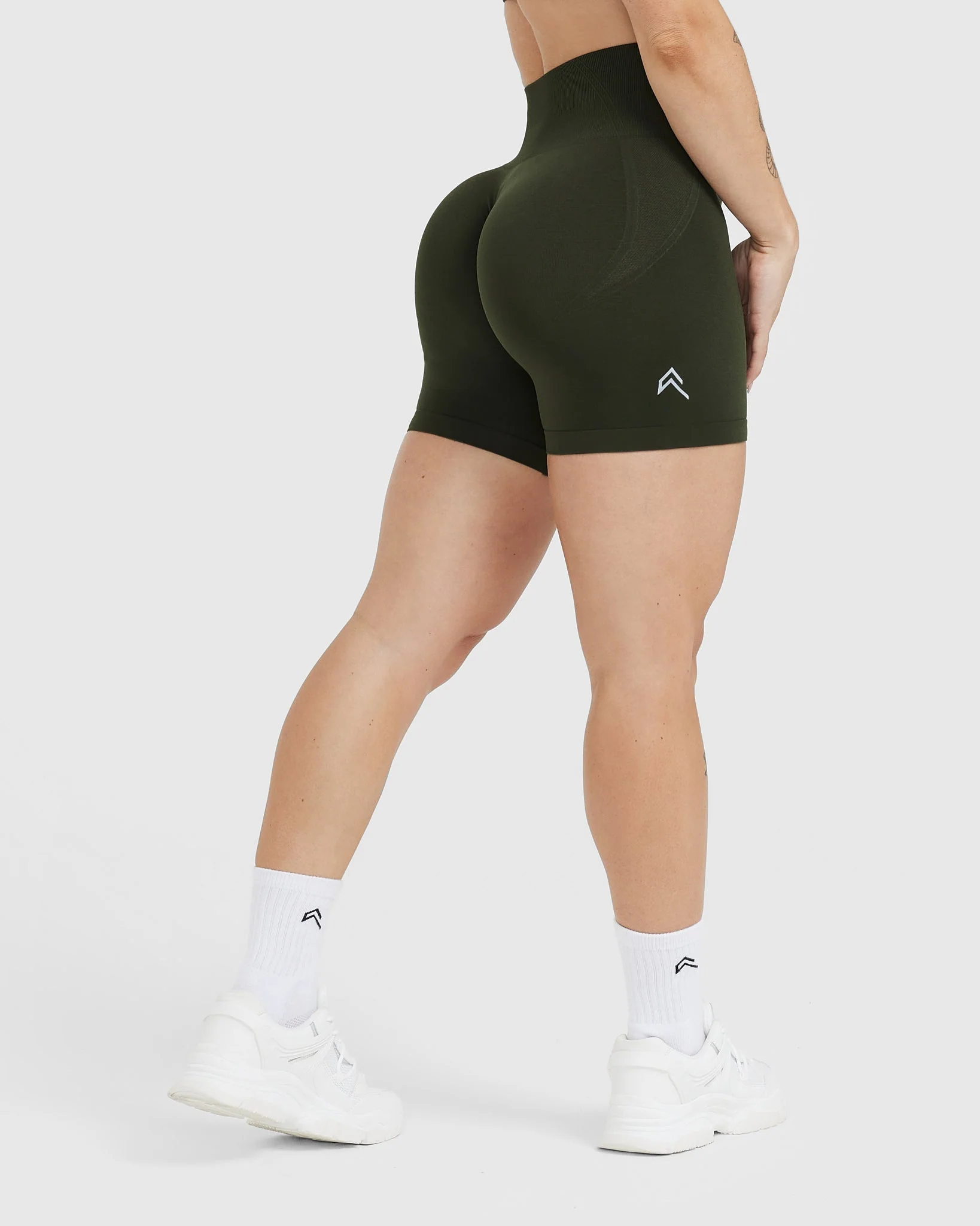 EffortlessLift™ Seamless Shorts with White Logo | Khaki - Image 2