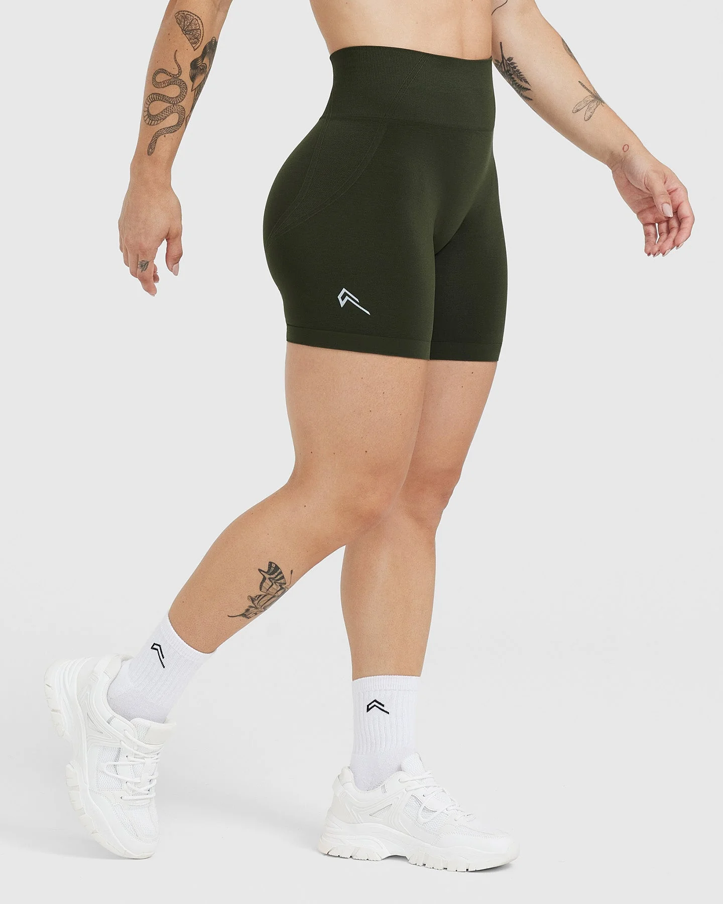 EffortlessLift™ Seamless Shorts with White Logo | Khaki - Image 3