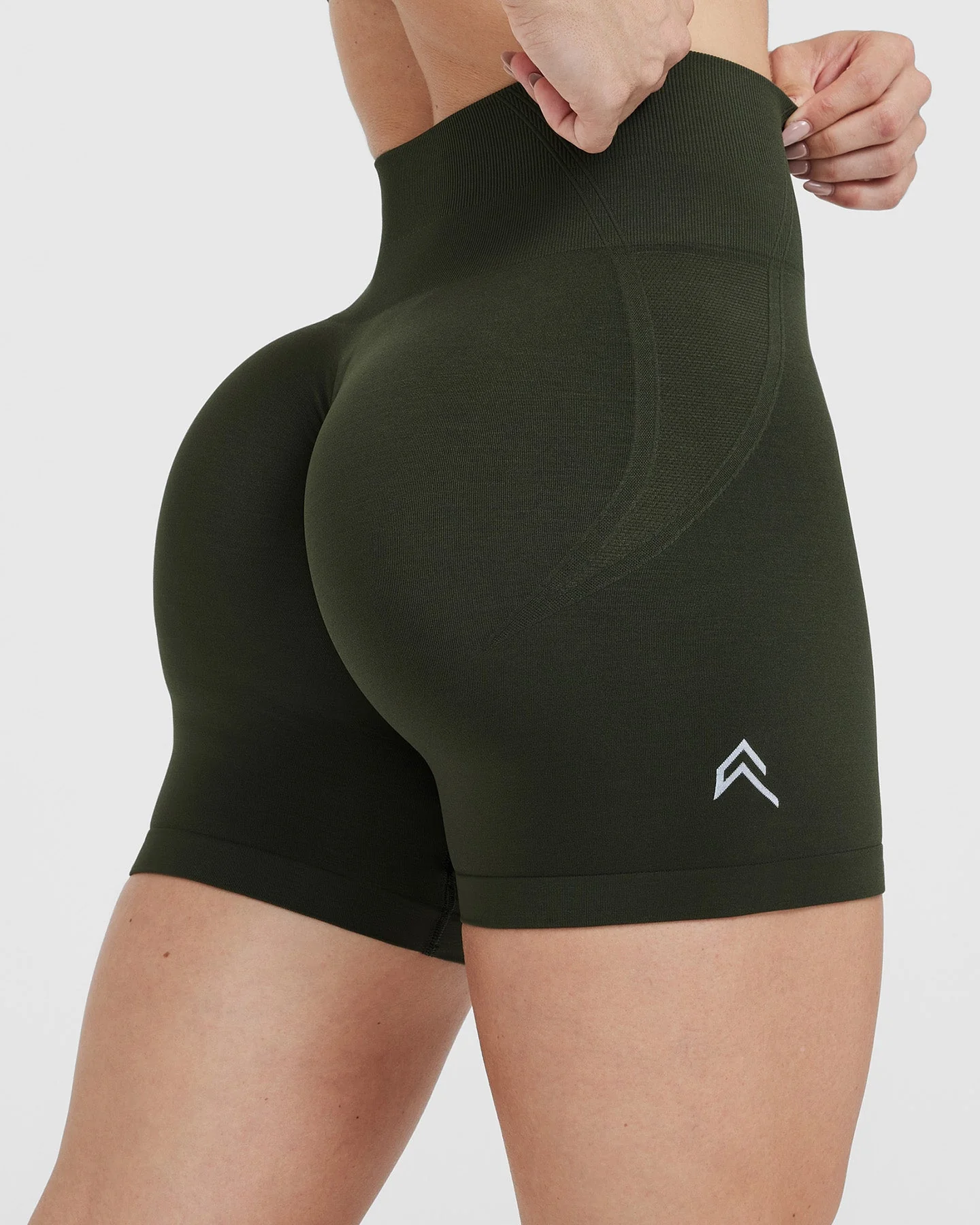 EffortlessLift™ Seamless Shorts with White Logo | Khaki - Image 4