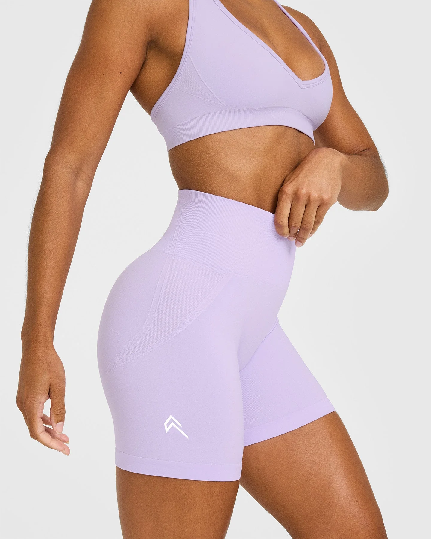 EffortlessLift™ Seamless Shorts with White Logo | Lavender Purple - Image 5