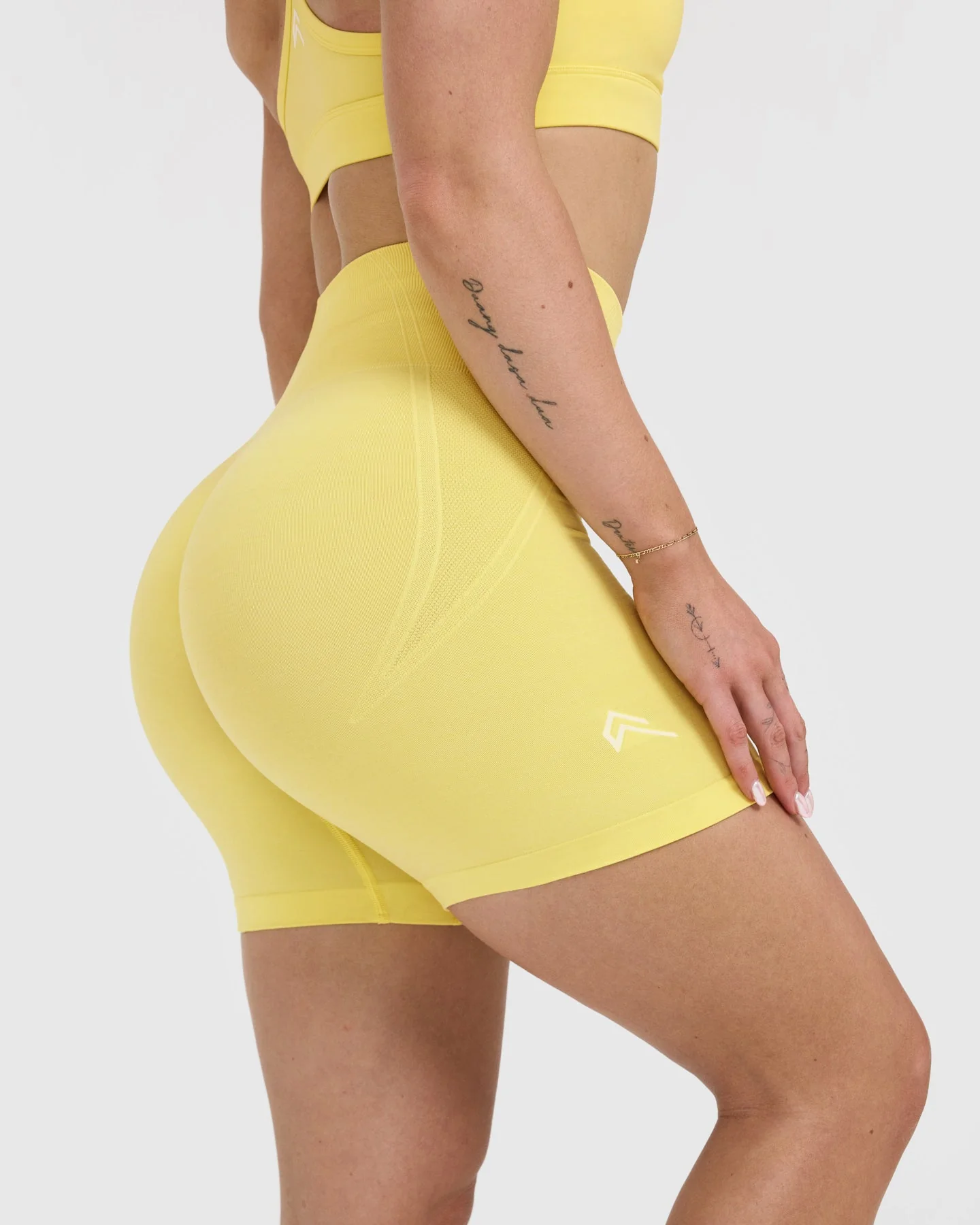 EffortlessLift™ Seamless Shorts with White Logo | Lemon Yellow - Image 5