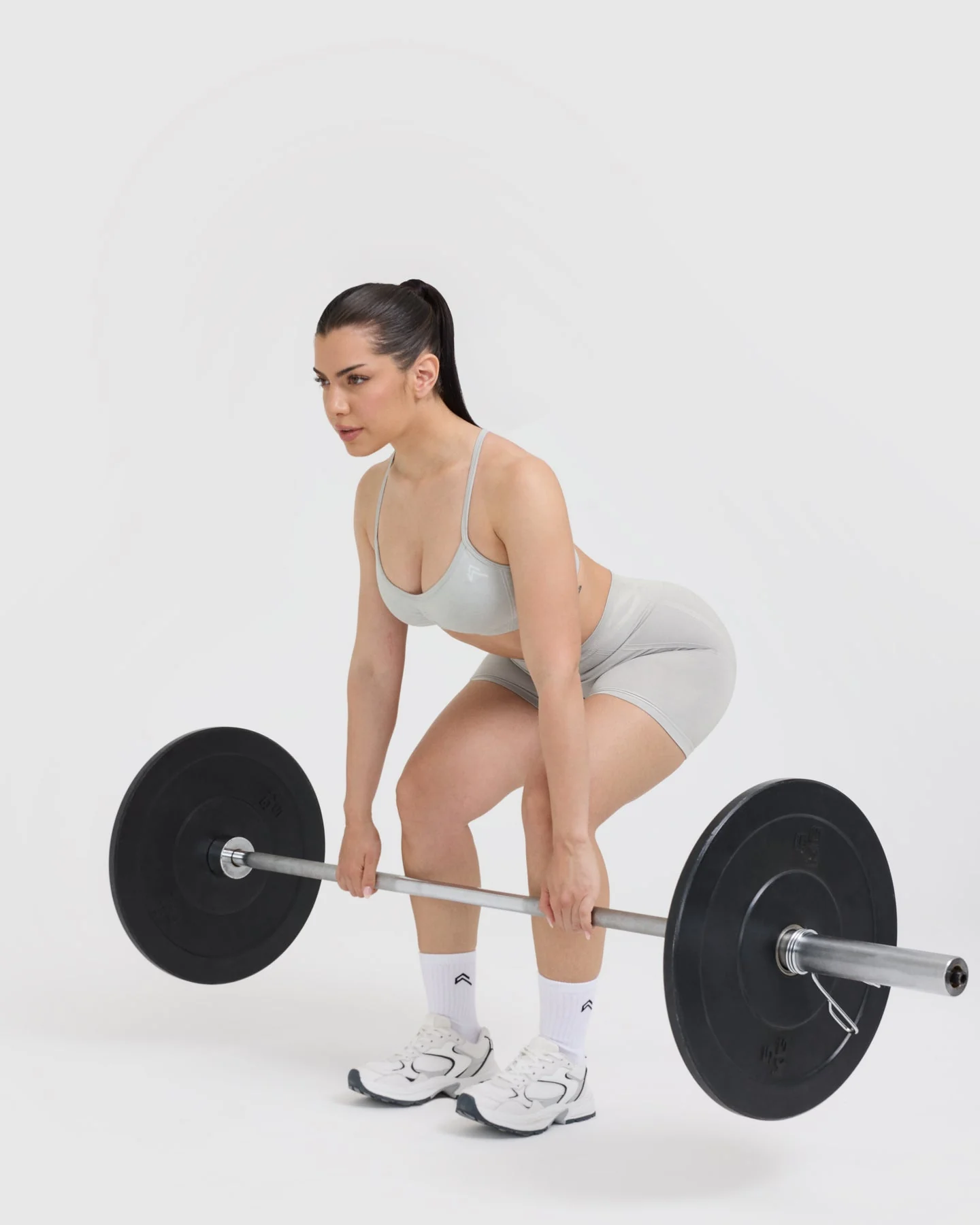 EffortlessLift™ Seamless Shorts with White Logo | Light Grey Marl - Image 6