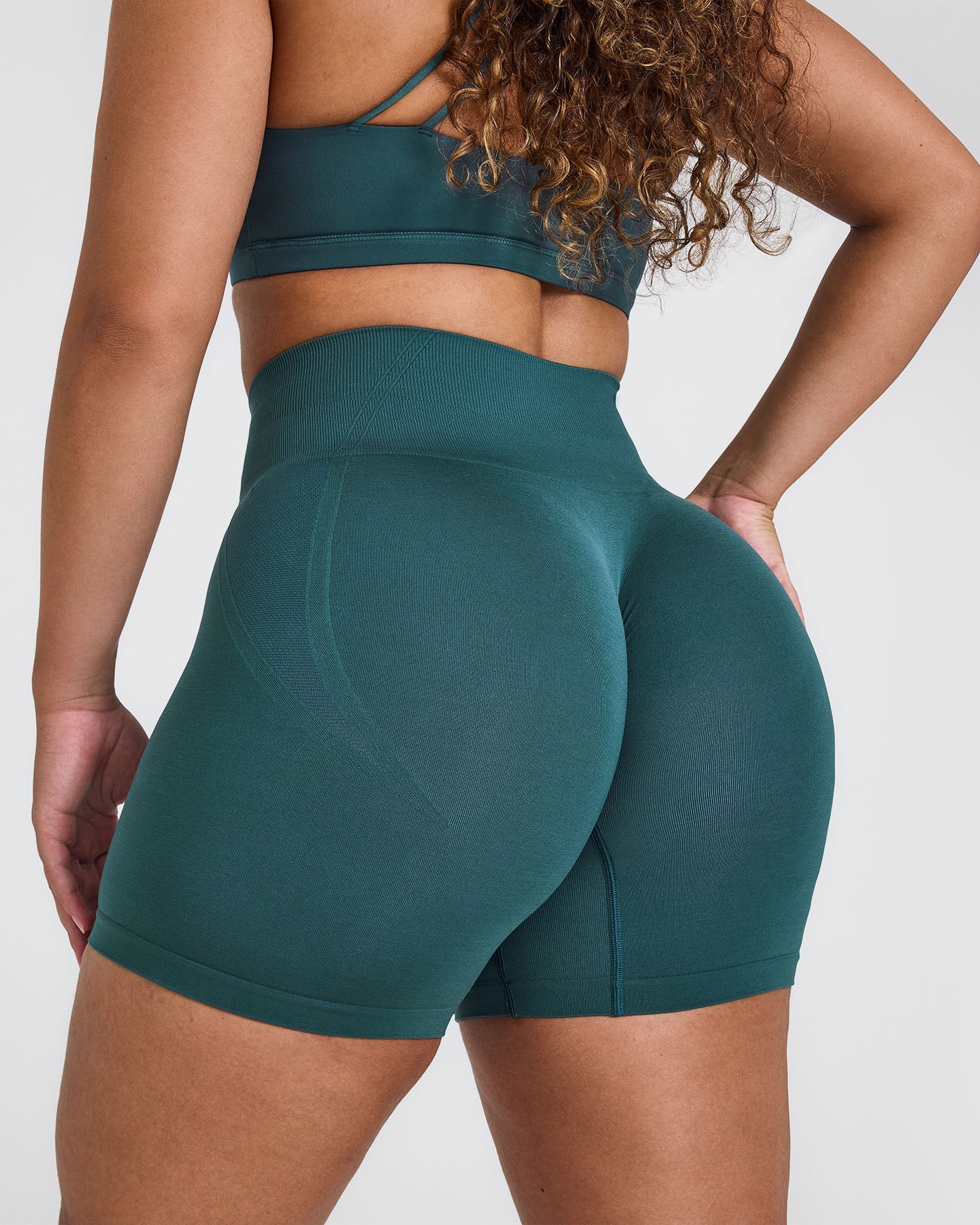 EffortlessLift™ Seamless Shorts with White Logo | Marine Teal - Image 5