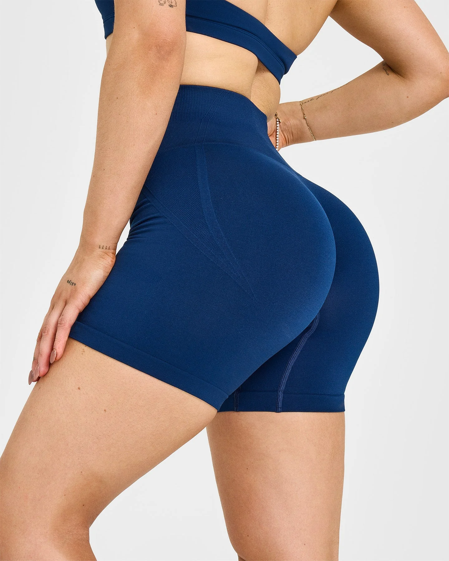 EffortlessLift™ Seamless Shorts with White Logo | Midnight - Image 5