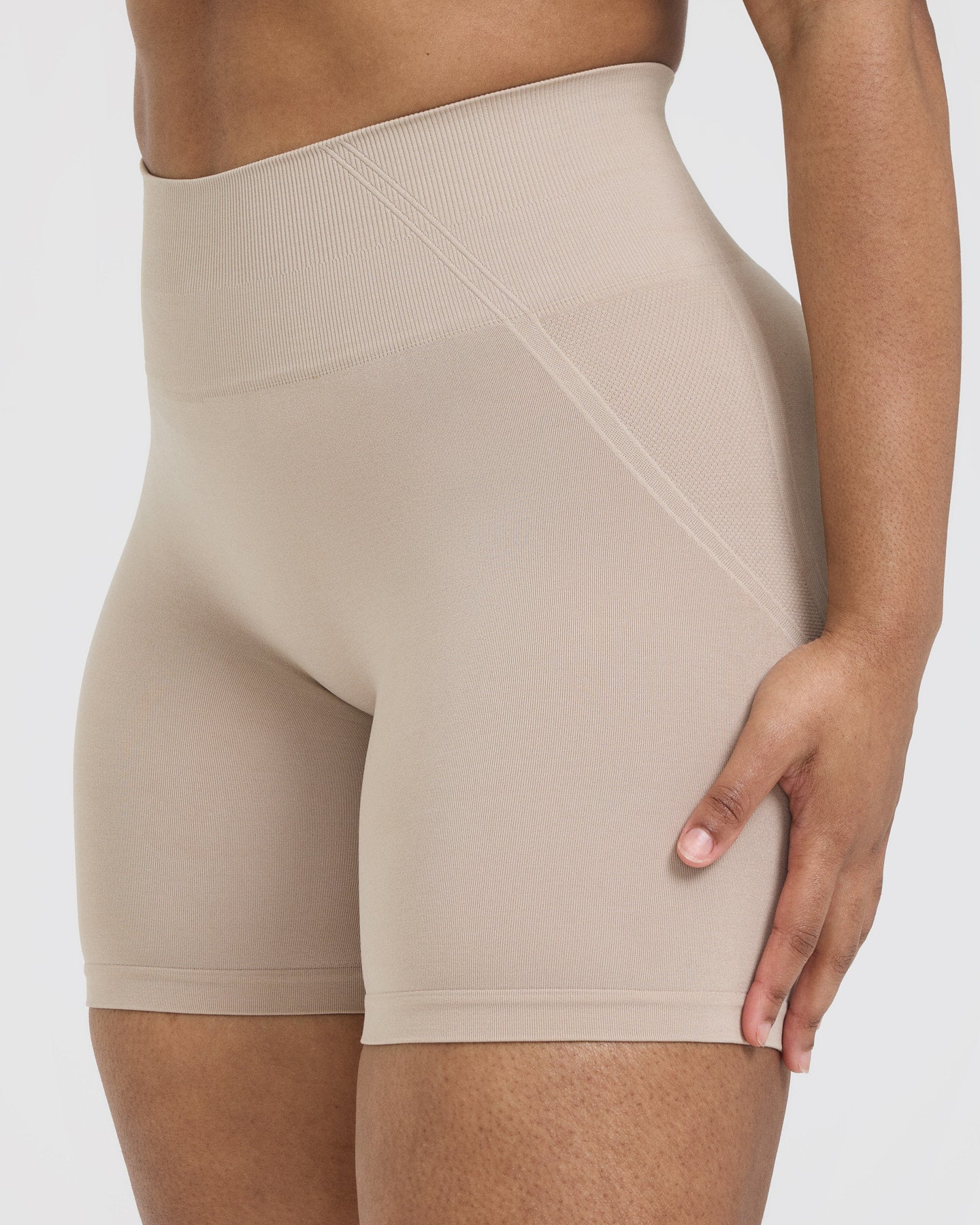 EffortlessLift™ Seamless Shorts with White Logo | Mushroom Brown - Image 4