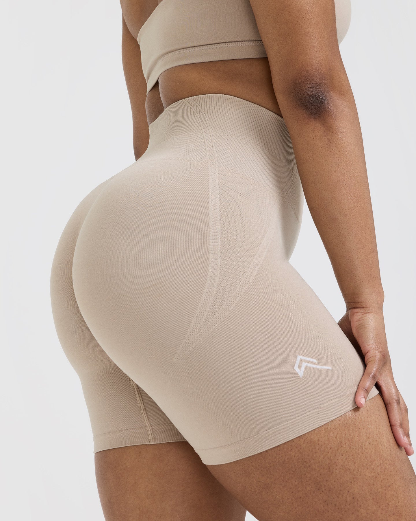 EffortlessLift™ Seamless Shorts with White Logo | Mushroom Brown - Image 5