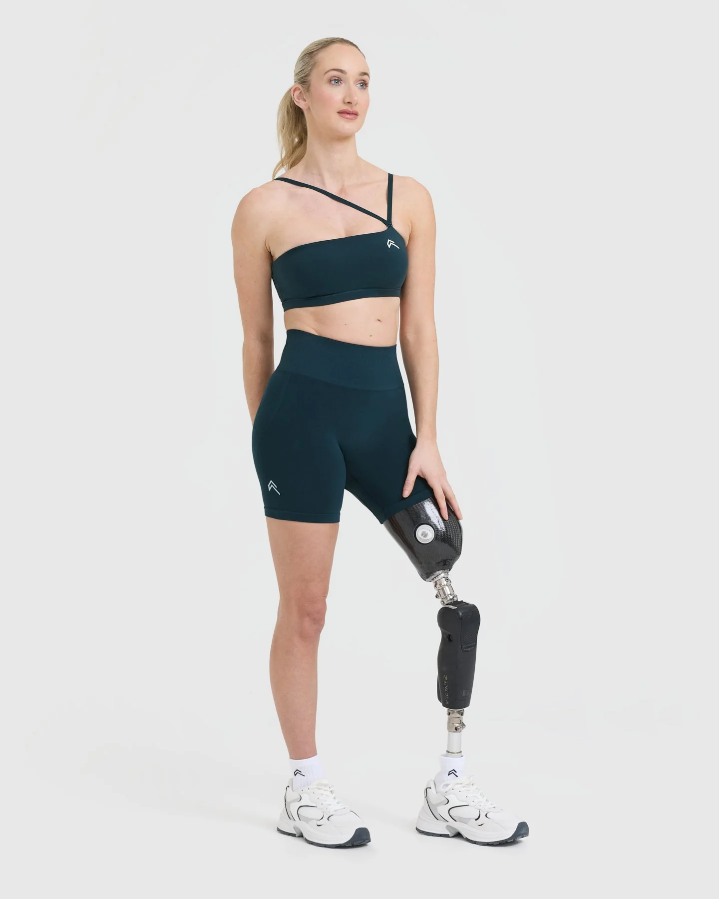 EffortlessLift™ Seamless Shorts with White Logo | Oil Blue - Image 3