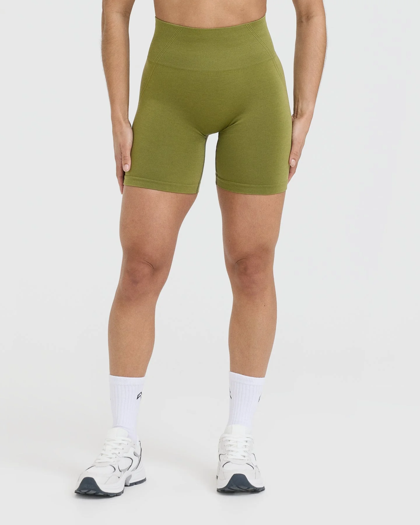 EffortlessLift™ Seamless Shorts with White Logo | Olive Green