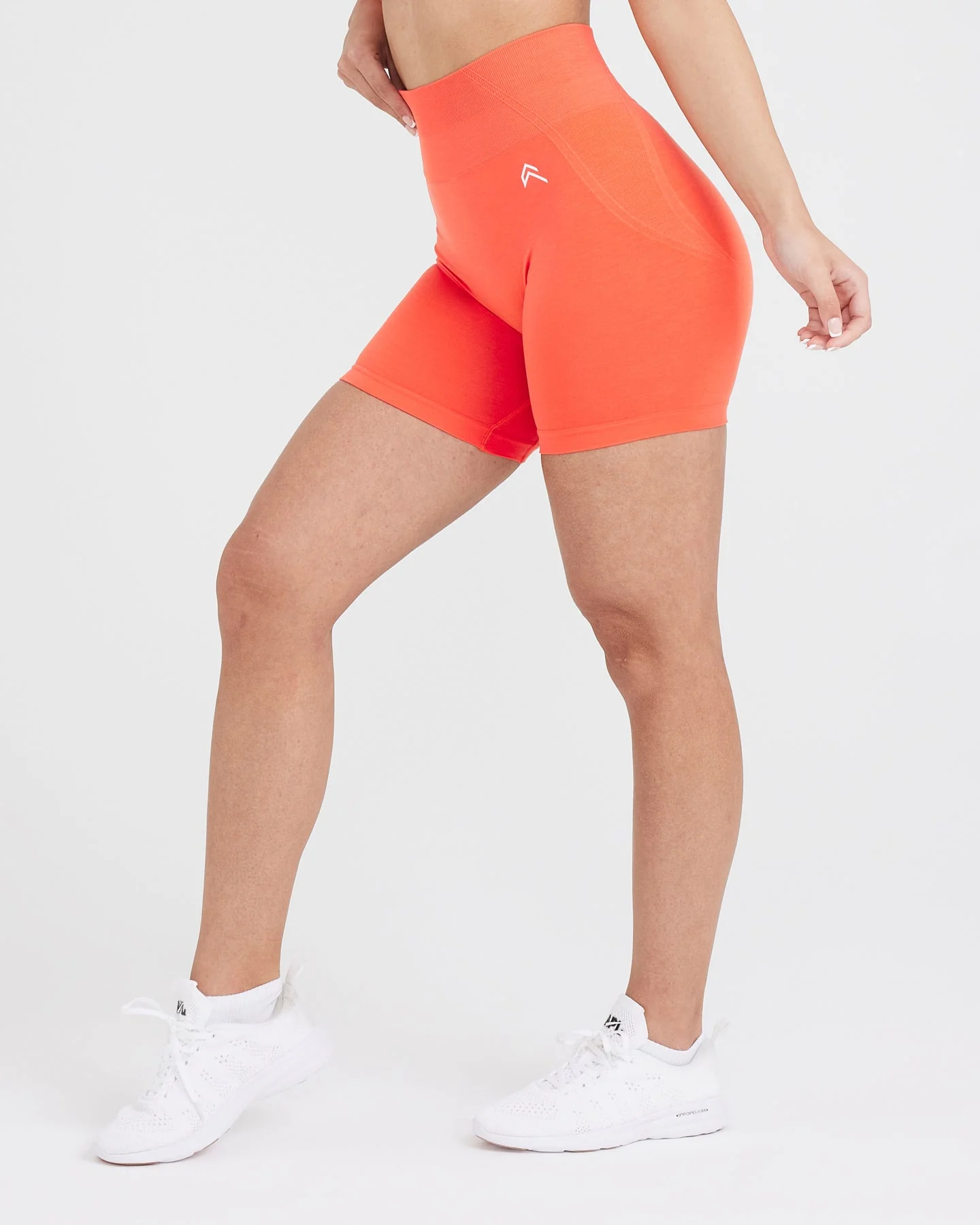 EffortlessLift™ Seamless Shorts with White Logo | Peach Blossom - Image 3