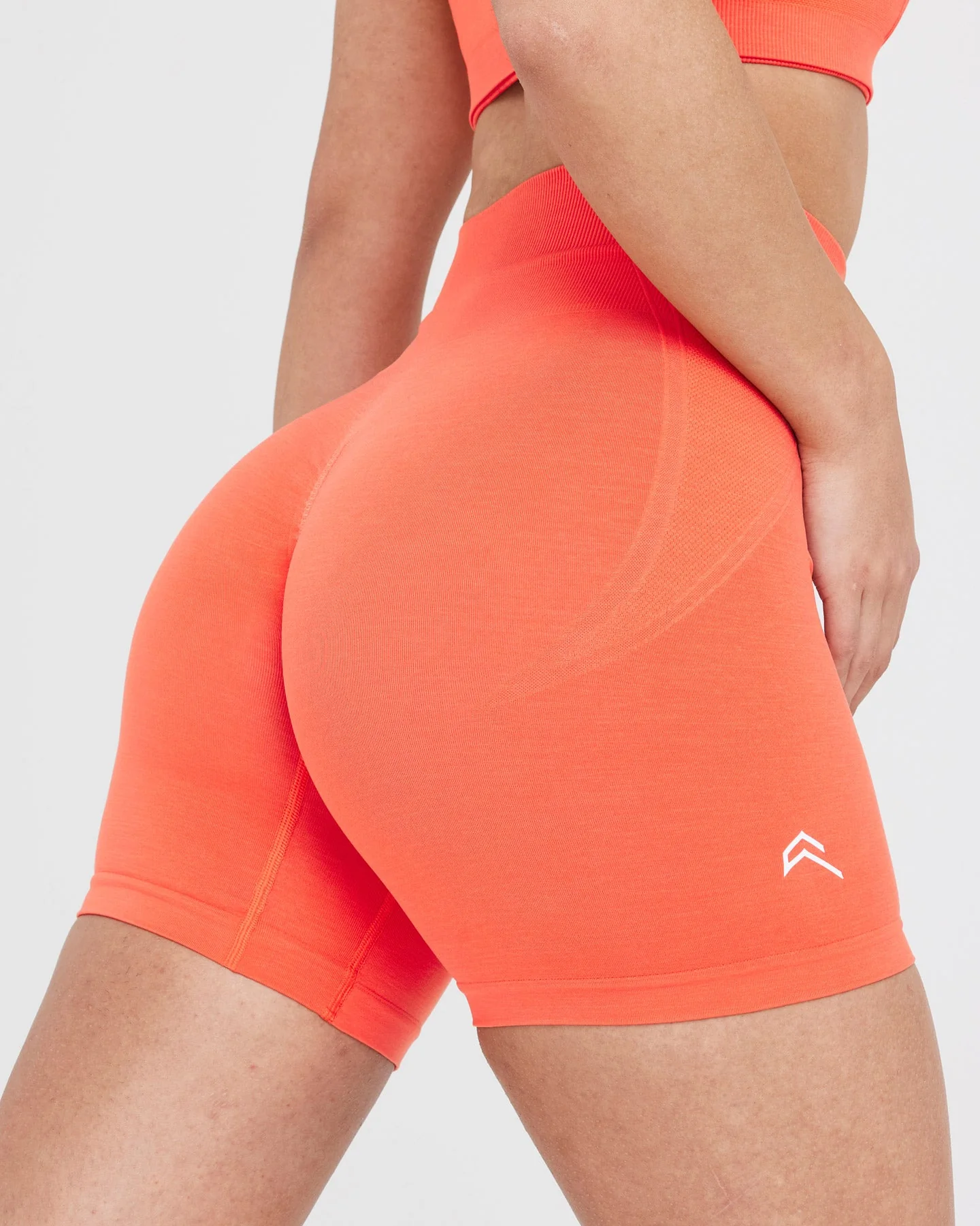EffortlessLift™ Seamless Shorts with White Logo | Peach Blossom - Image 5