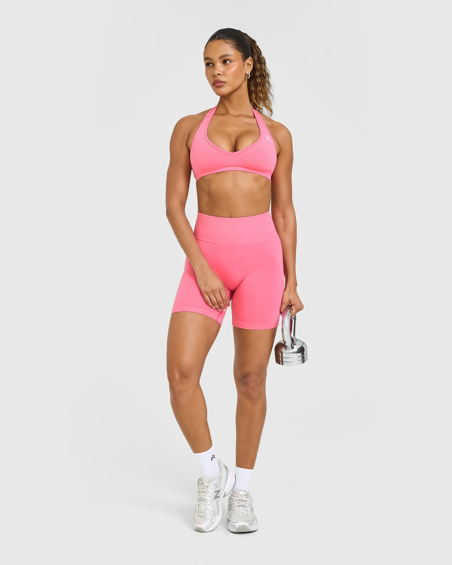 EffortlessLift™ Seamless Shorts with White Logo | Peony Pink - Image 3