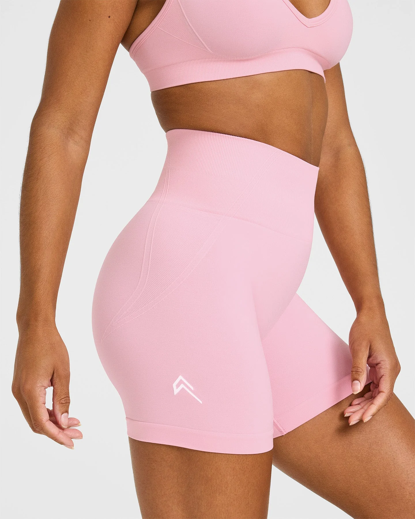 EffortlessLift™ Seamless Shorts with White Logo | Petal Pink - Image 5