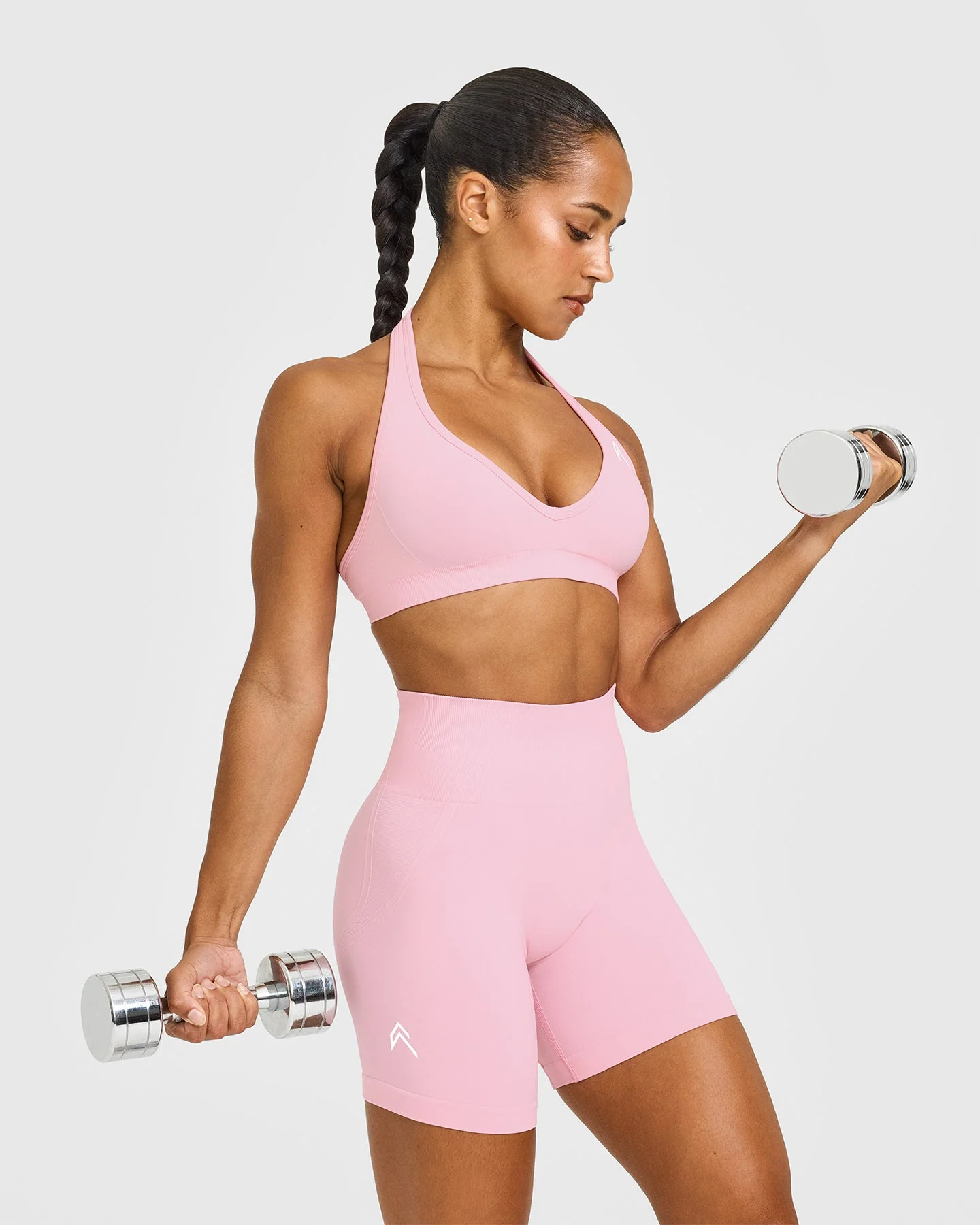 EffortlessLift™ Seamless Shorts with White Logo | Petal Pink - Image 6