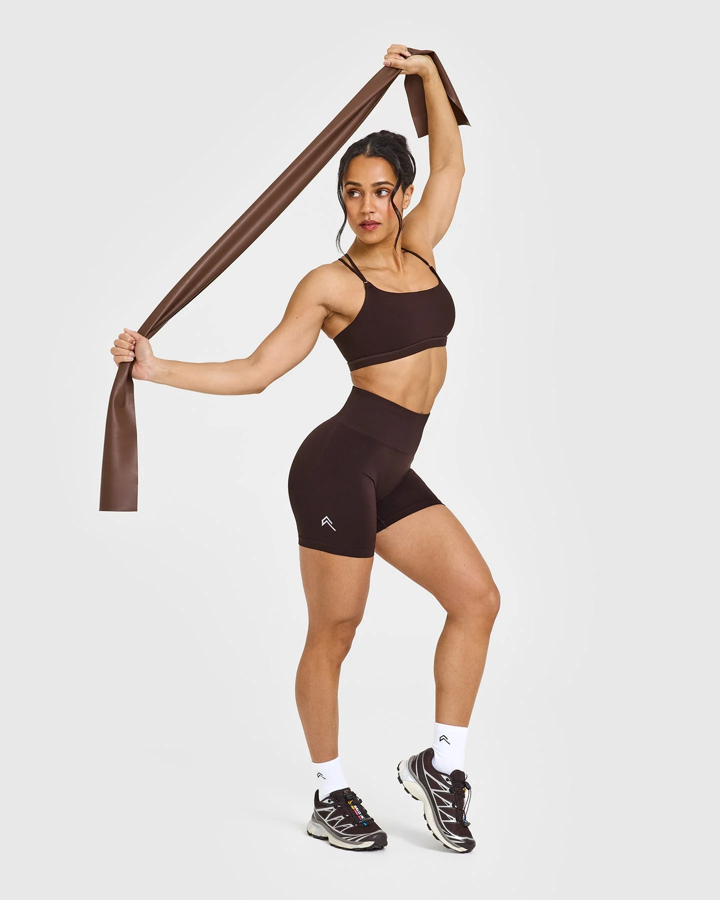 EffortlessLift™ Seamless Shorts with White Logo | Plum Brown - Image 3