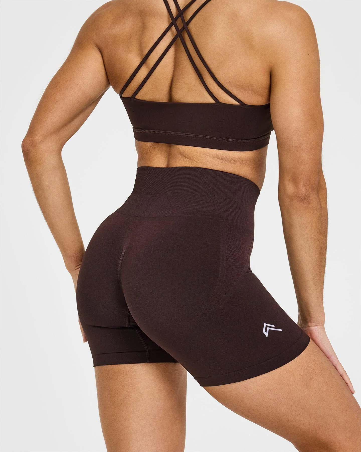 EffortlessLift™ Seamless Shorts with White Logo | Plum Brown - Image 5
