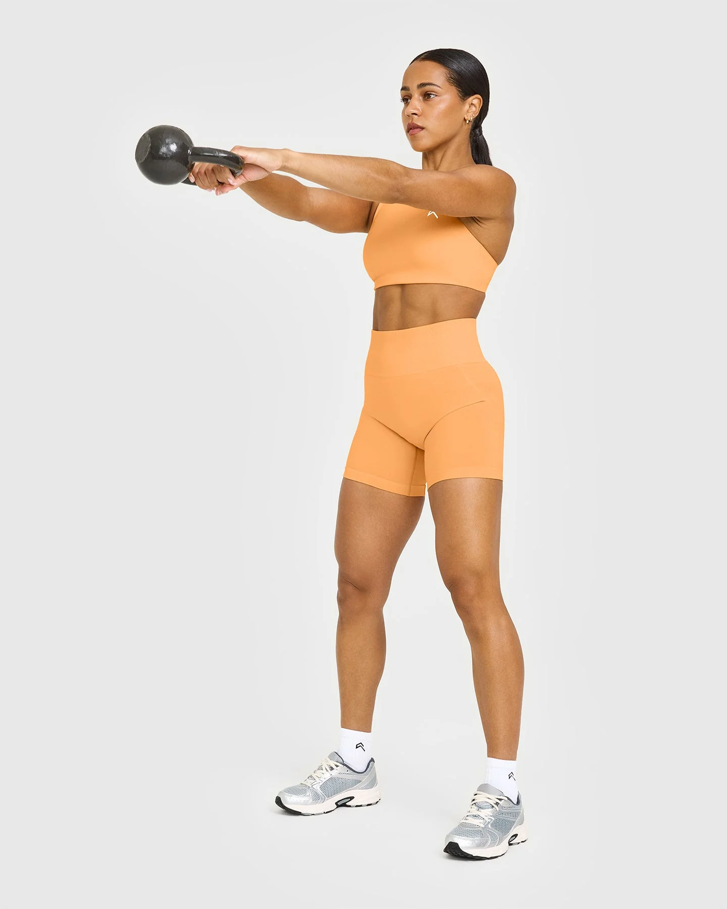 EffortlessLift™ Seamless Shorts with White Logo | Powdered Orange - Image 6