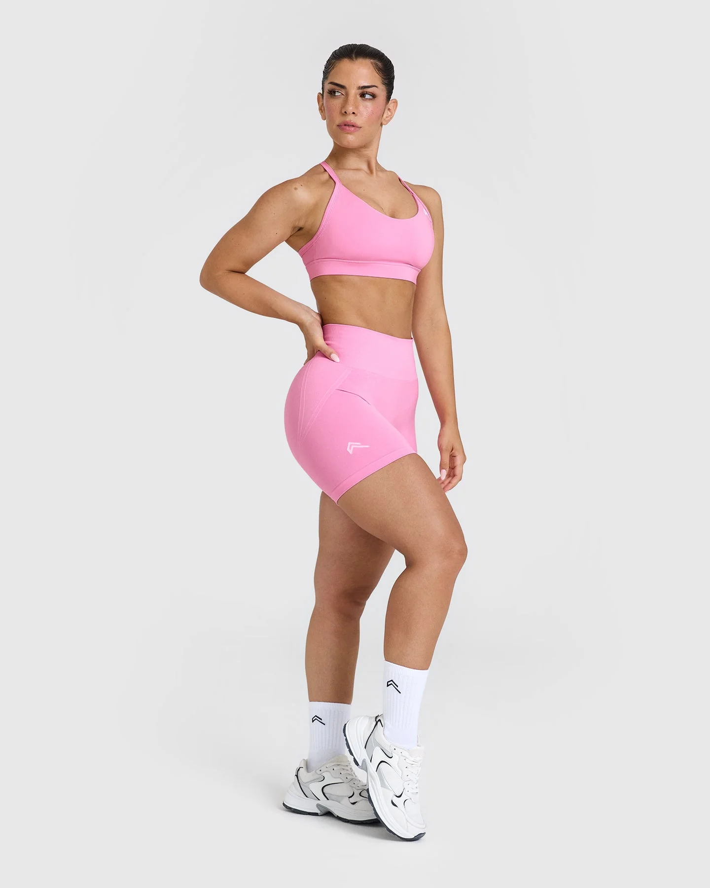 EffortlessLift™ Seamless Shorts with White Logo | Power Pink - Image 3