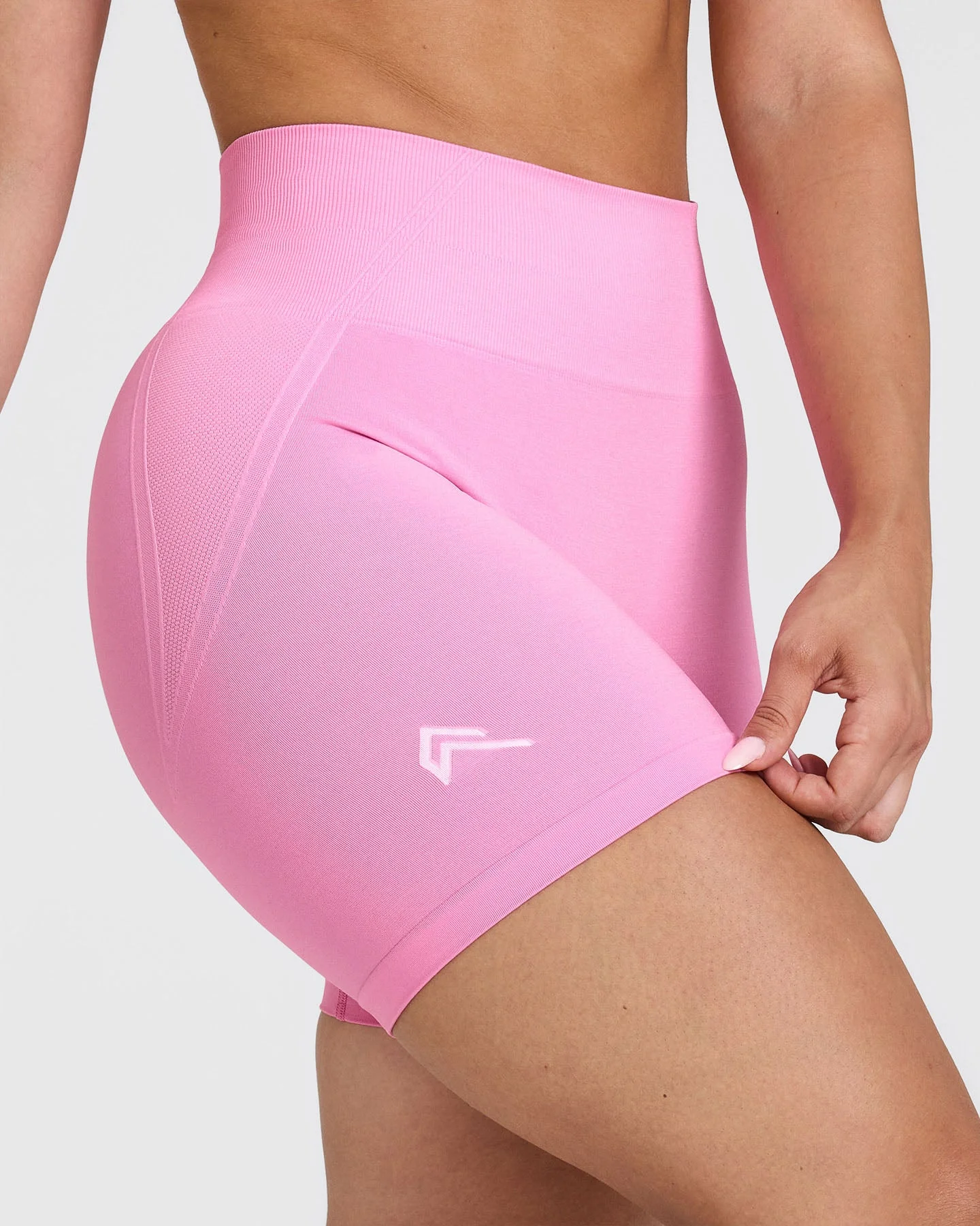 EffortlessLift™ Seamless Shorts with White Logo | Power Pink - Image 4