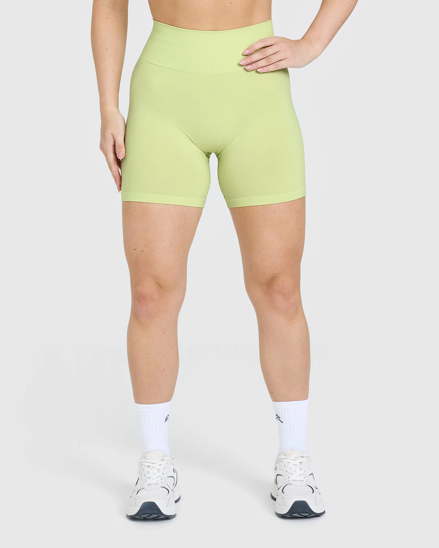 EffortlessLift™ Seamless Shorts with White Logo | Pump Green