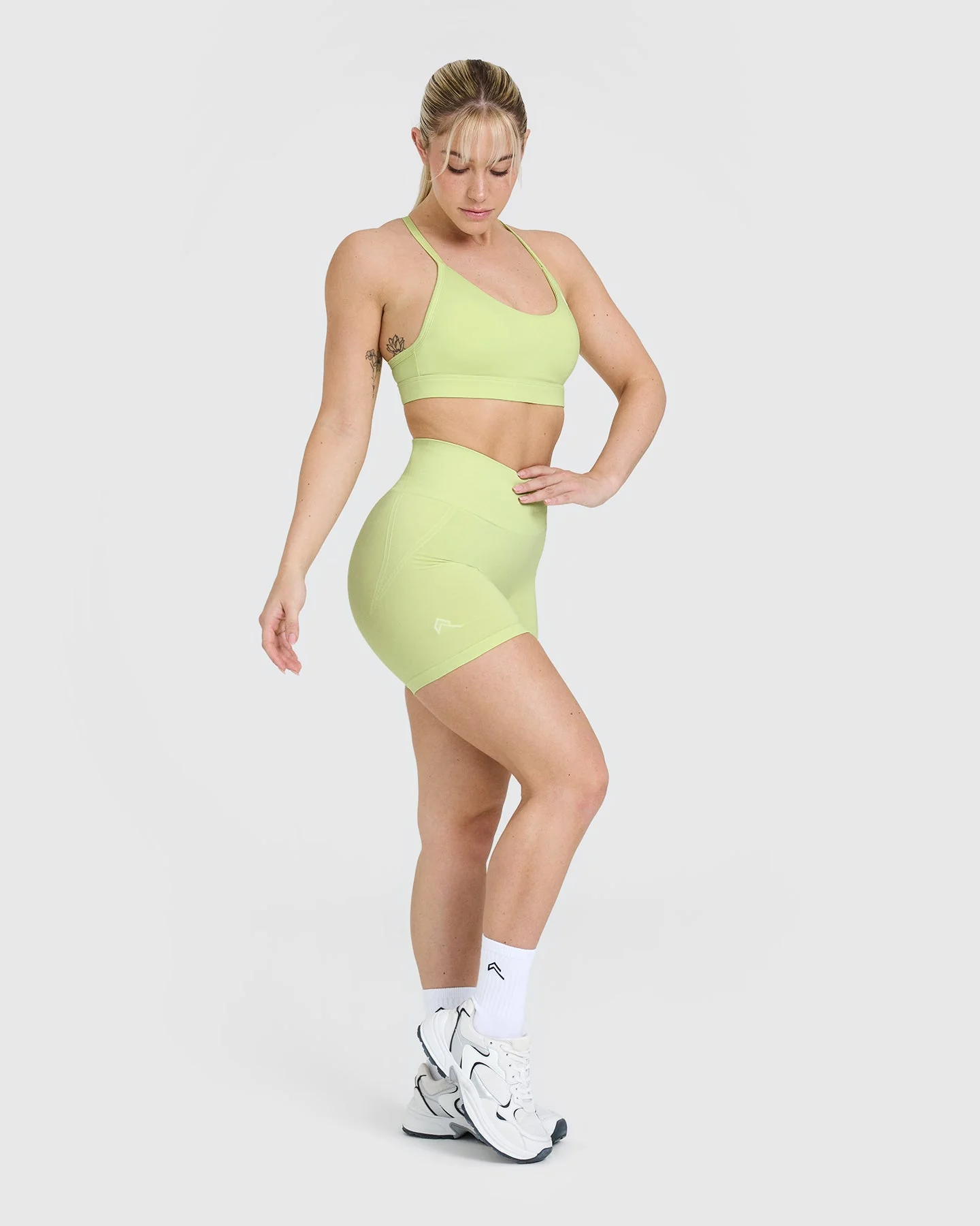 EffortlessLift™ Seamless Shorts with White Logo | Pump Green - Image 3