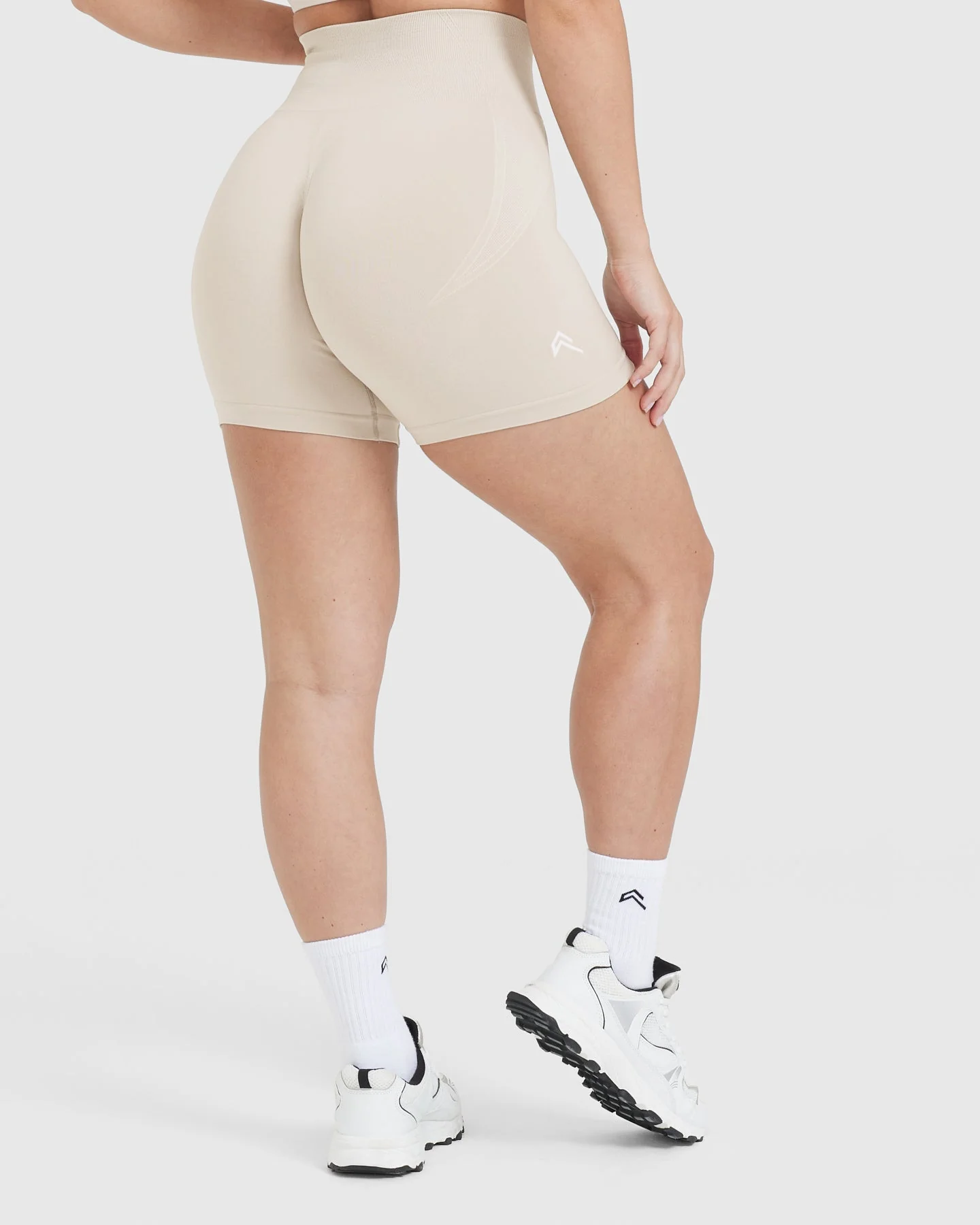 EffortlessLift™ Seamless Shorts with White Logo | Sand - Image 2