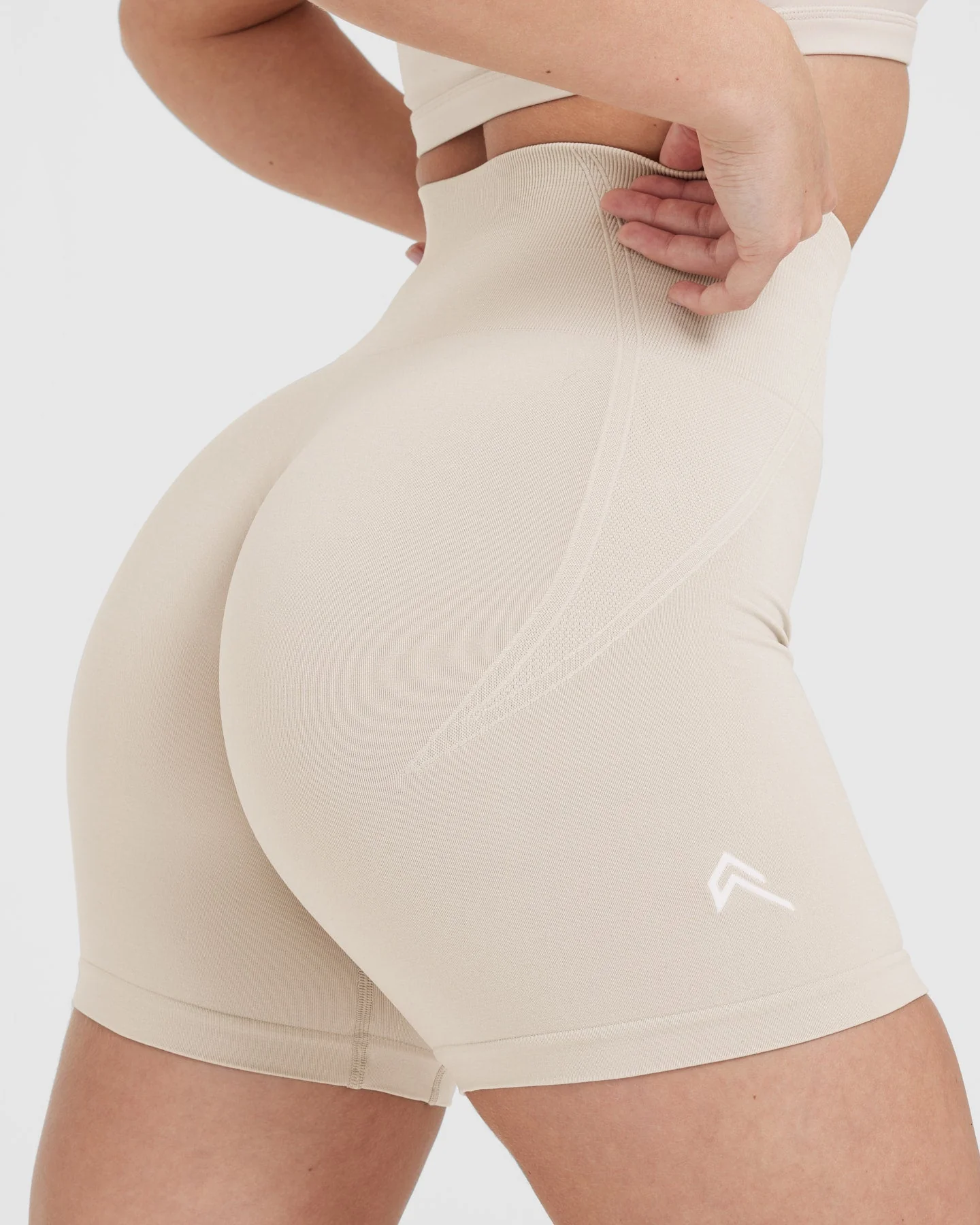 EffortlessLift™ Seamless Shorts with White Logo | Sand - Image 5