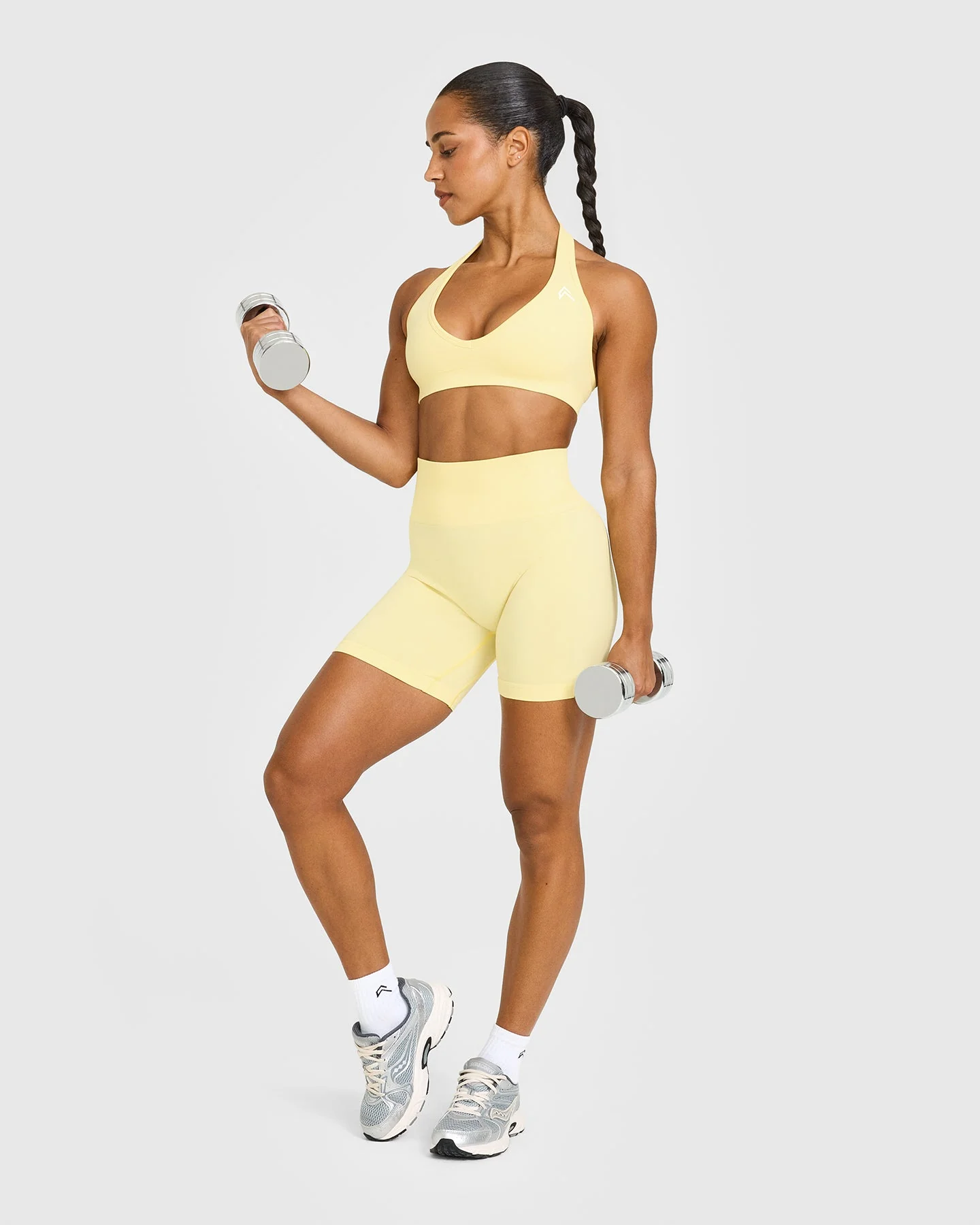 EffortlessLift™ Seamless Shorts with White Logo | Sherbert Yellow - Image 3