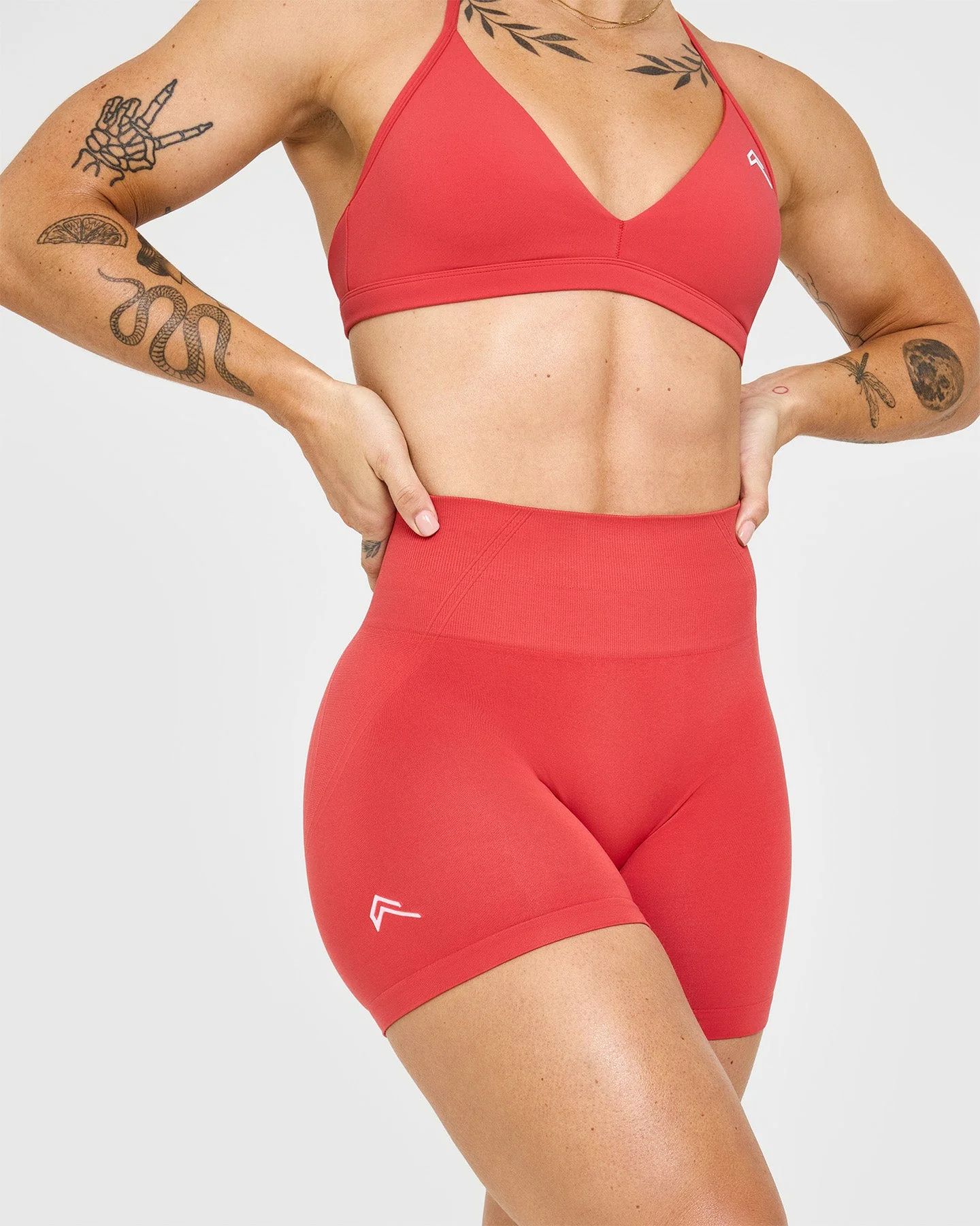 EffortlessLift™ Seamless Shorts with White Logo | Sweet Red - Image 4