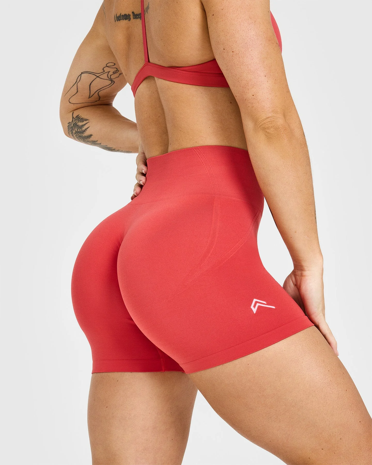 EffortlessLift™ Seamless Shorts with White Logo | Sweet Red - Image 5