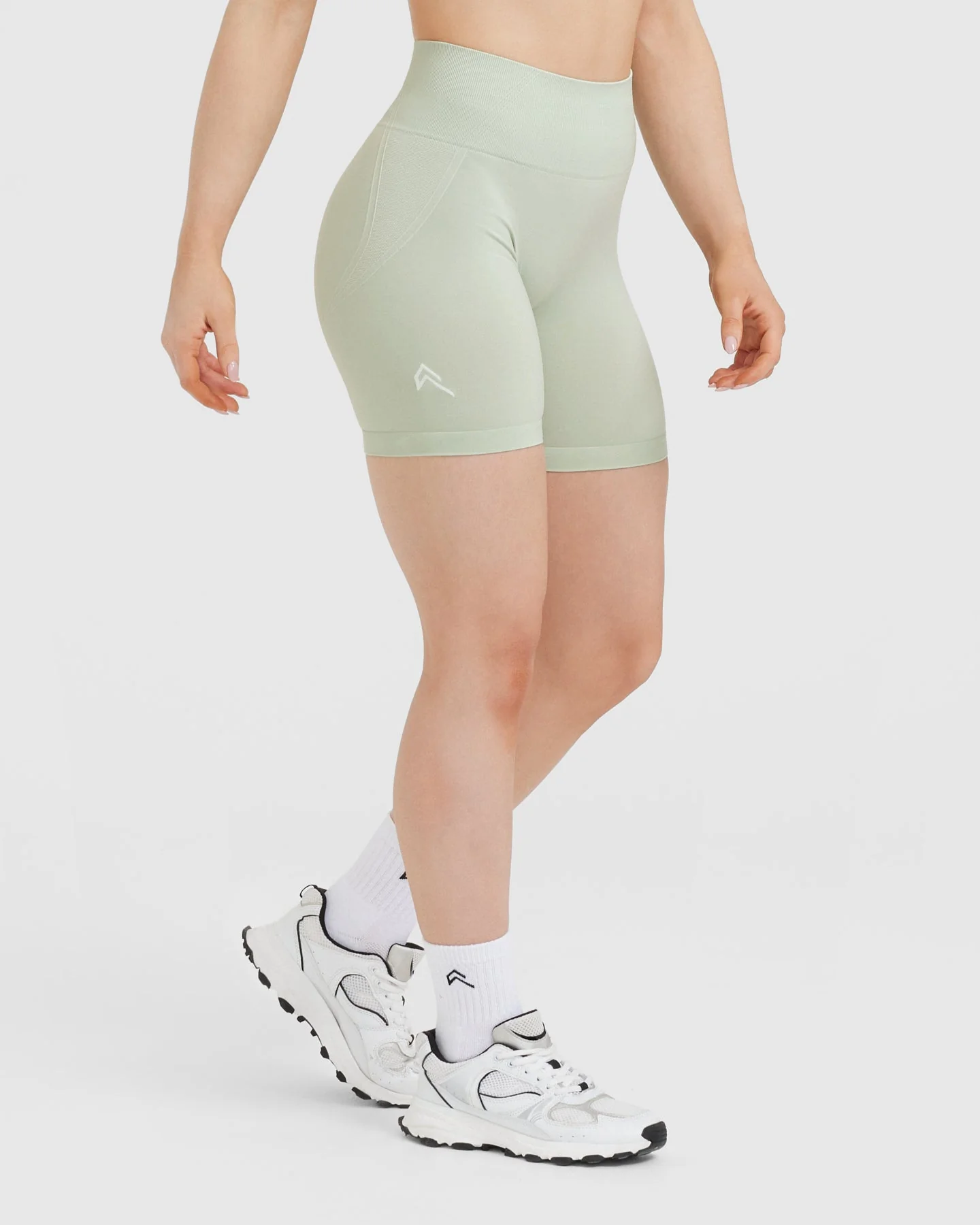 EffortlessLift™ Seamless Shorts with White Logo | Tea Green - Image 3
