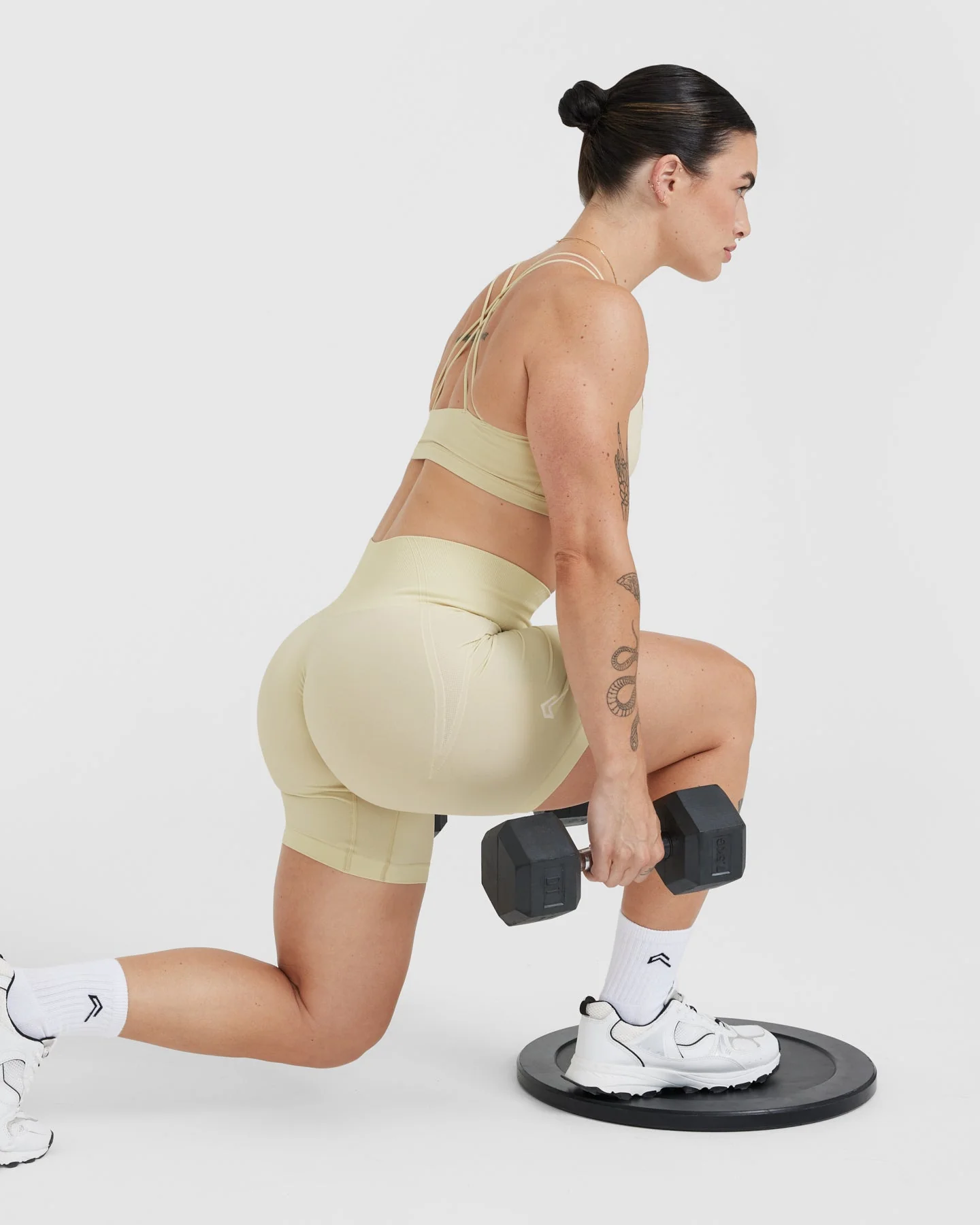 EffortlessLift™ Seamless Shorts with White Logo | Vanilla - Image 3