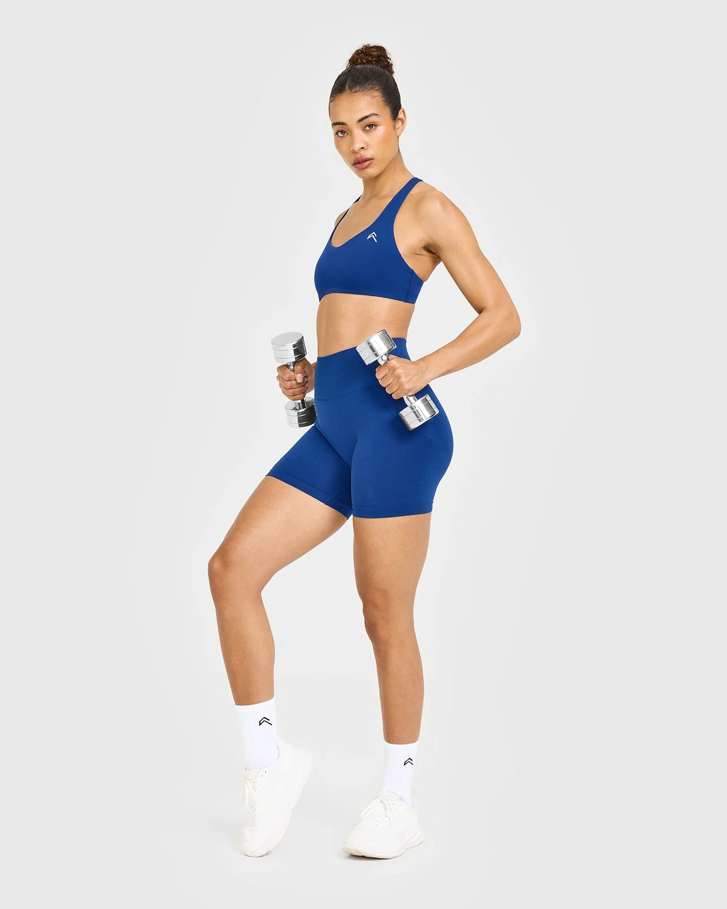 EffortlessLift™ Seamless Shorts with White Logo | Vintage Navy - Image 3