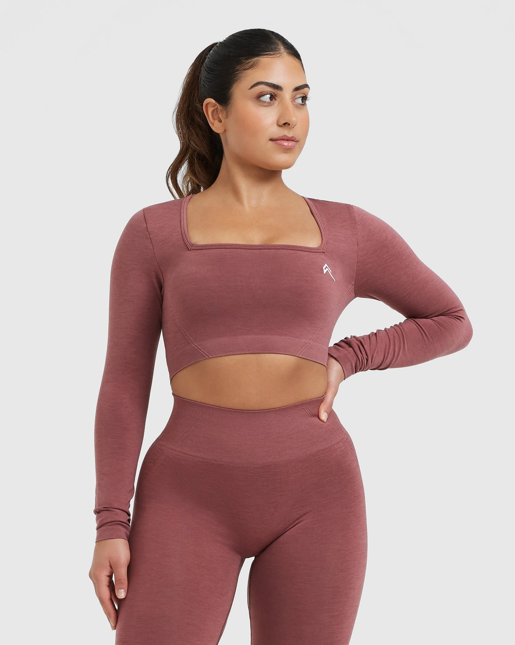 EffortlessLift™ Square Neck Crop Long Sleeve Top with White Logo | Berry