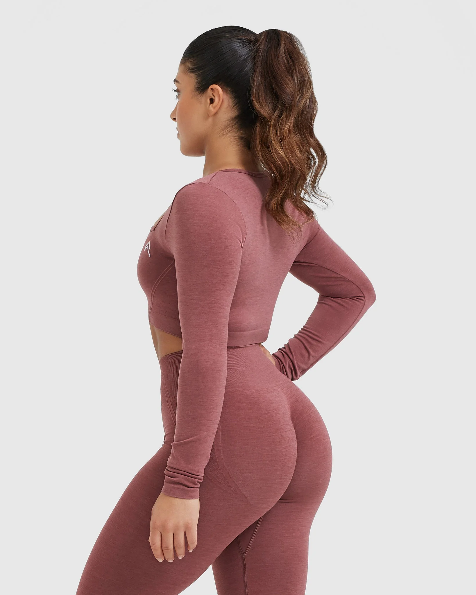 EffortlessLift™ Square Neck Crop Long Sleeve Top with White Logo | Berry - Image 2