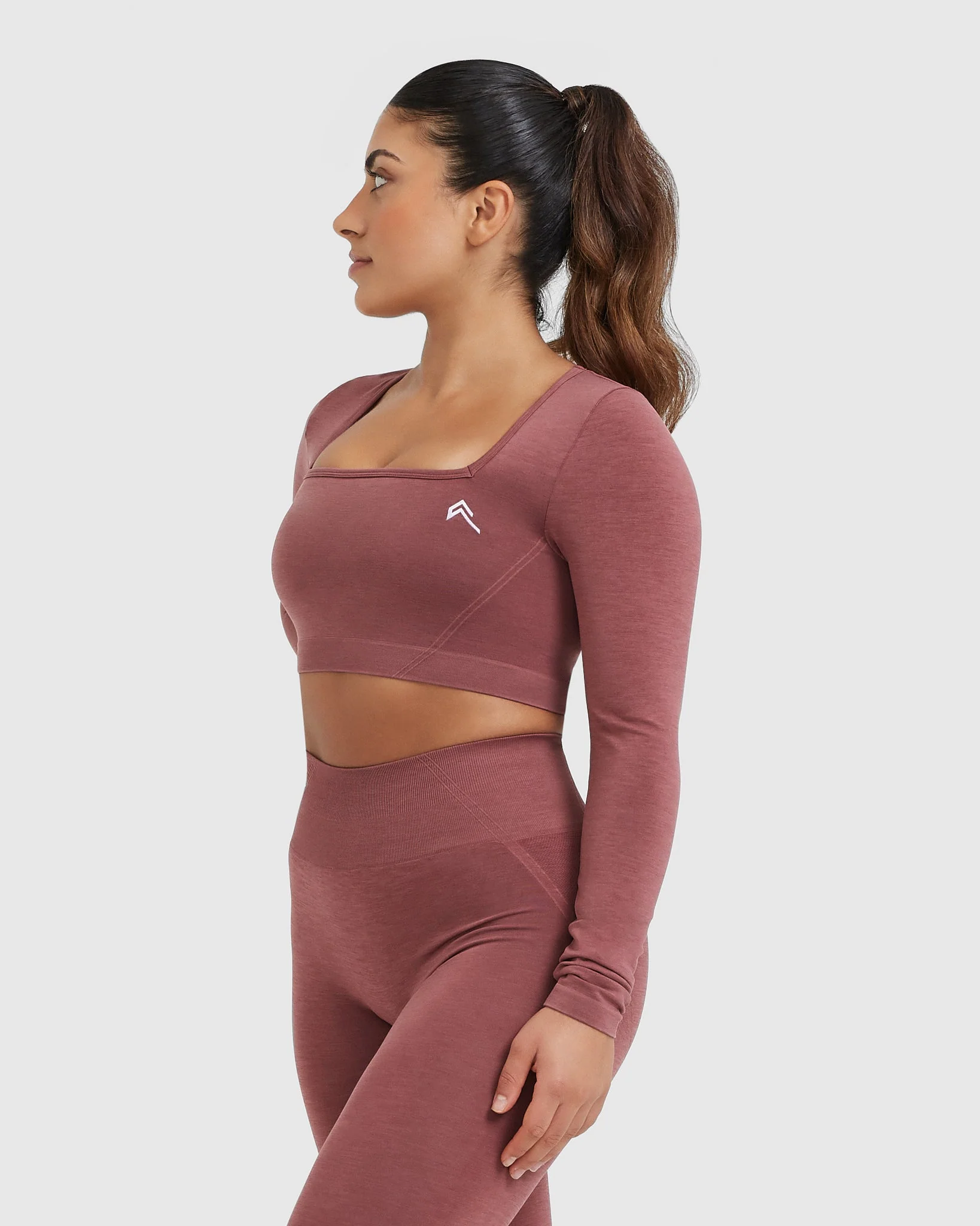 EffortlessLift™ Square Neck Crop Long Sleeve Top with White Logo | Berry - Image 3