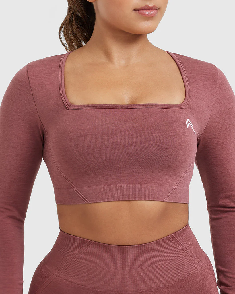 EffortlessLift™ Square Neck Crop Long Sleeve Top with White Logo | Berry - Image 4