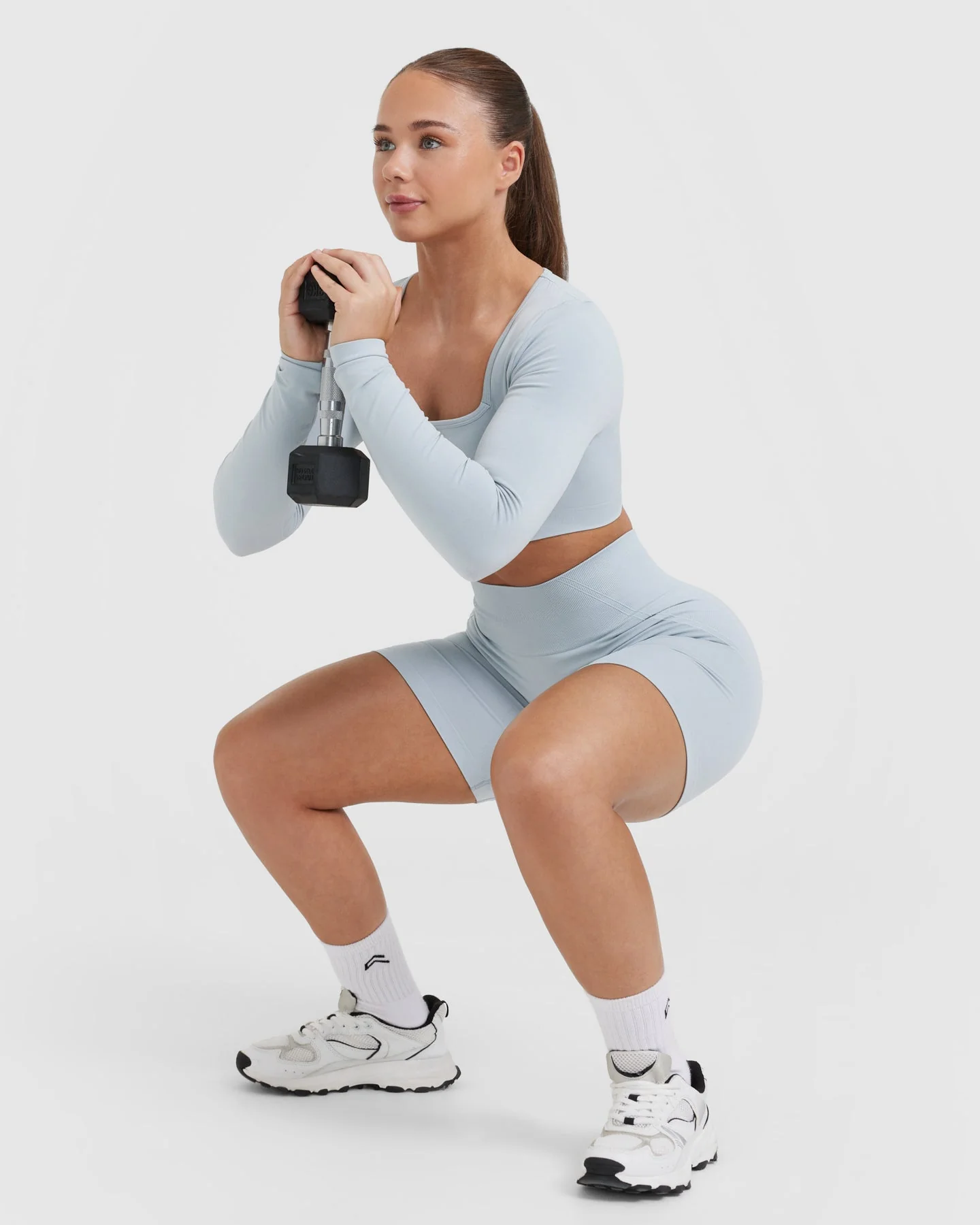 EffortlessLift™ Square Neck Crop Long Sleeve Top with White Logo | Ice Blue - Image 6