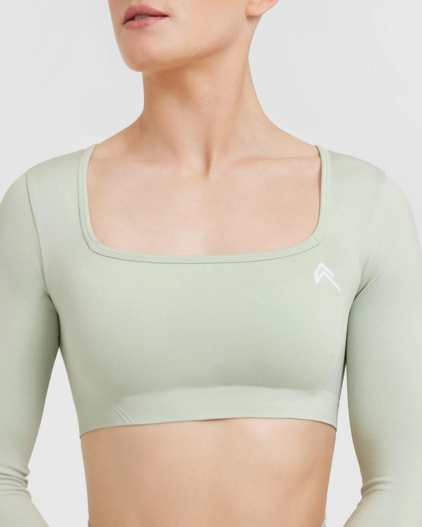 EffortlessLift™ Square Neck Crop Long Sleeve Top with White Logo | Tea Green - Image 4